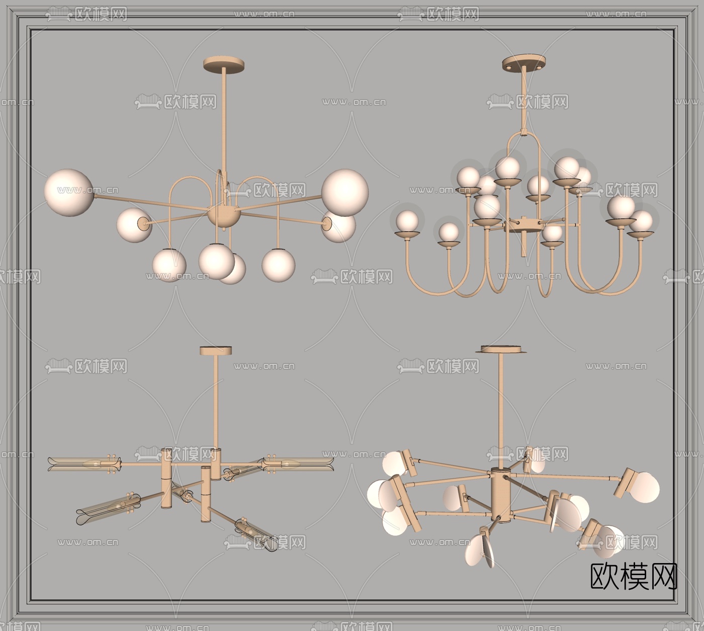 现代轻奢吊灯su模型下载（渲染图2）