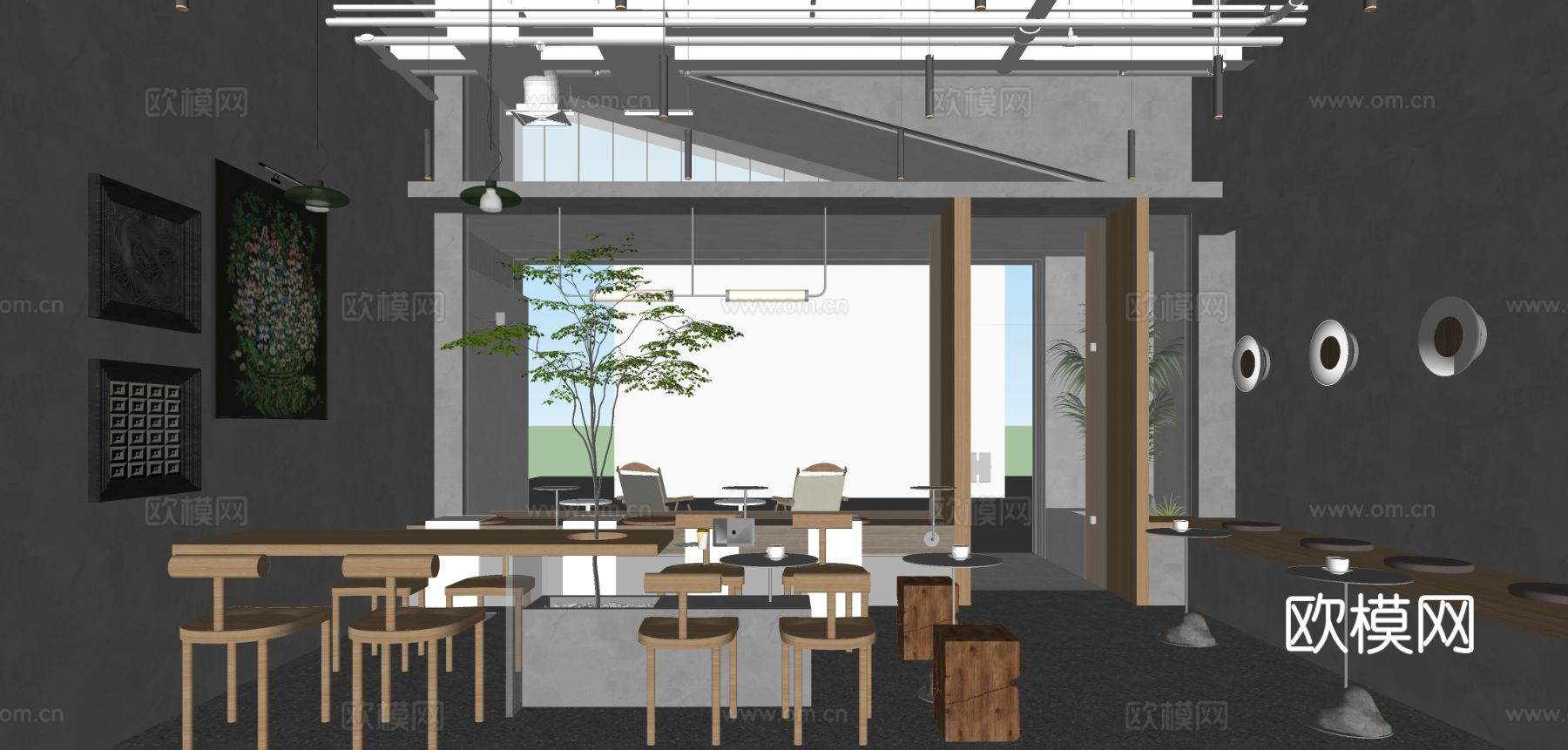 工业风咖啡厅 休息区su模型下载（渲染图1）