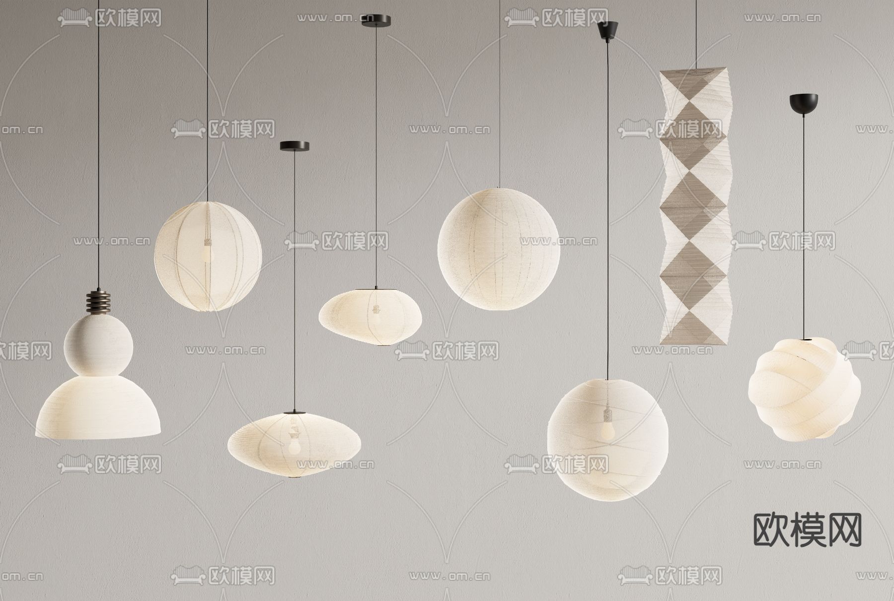 侘寂吊灯 纸扎吊灯3d模型下载