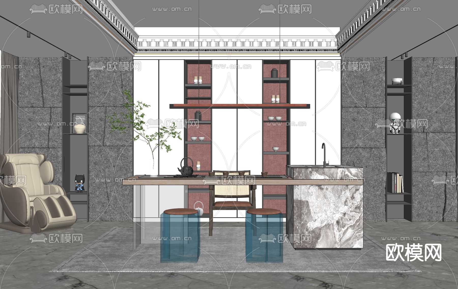 现代茶室su模型