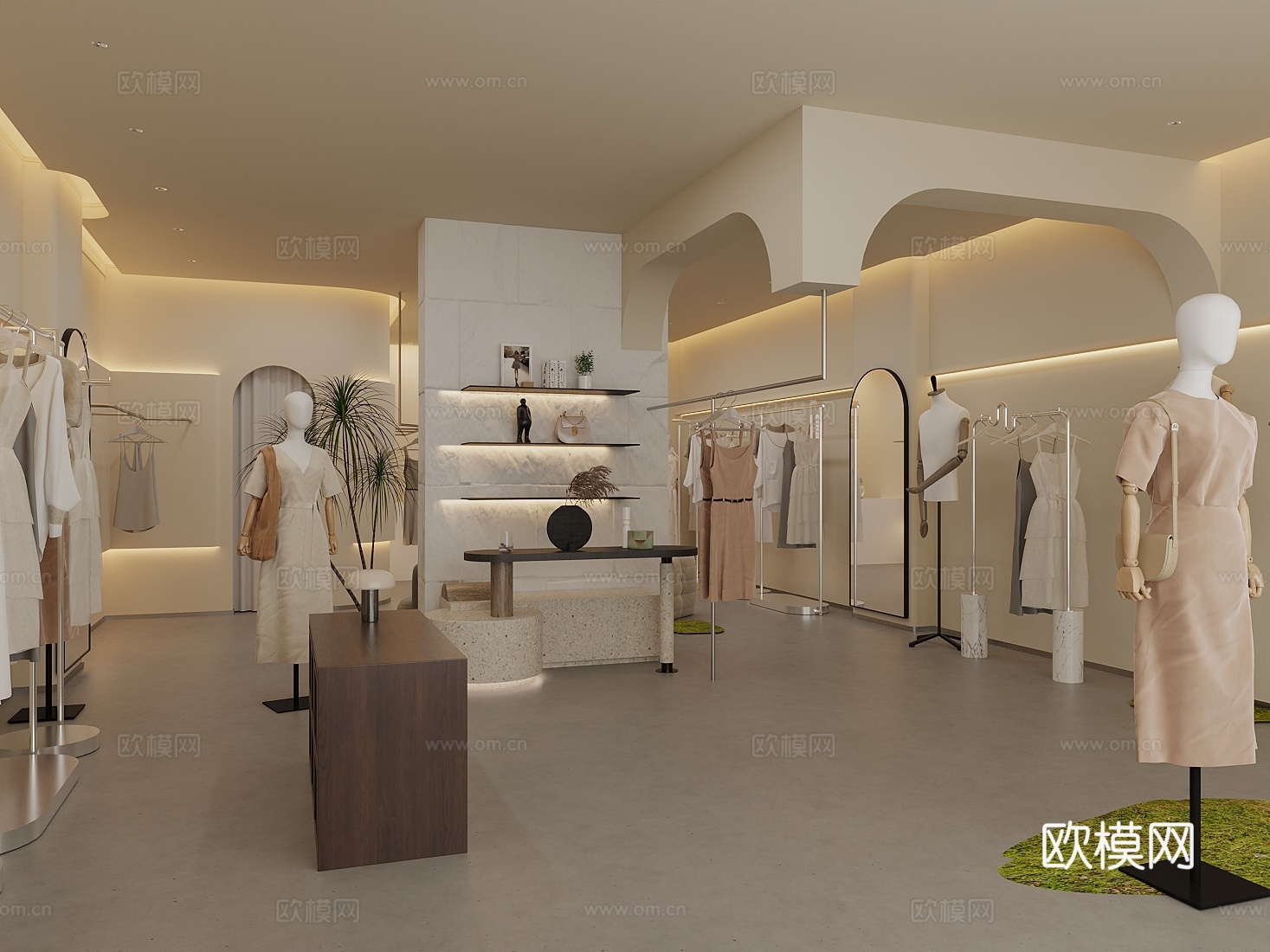 现代服装店 服装店 女装店 衣服展示架 展示台su模型下载（渲染图1）