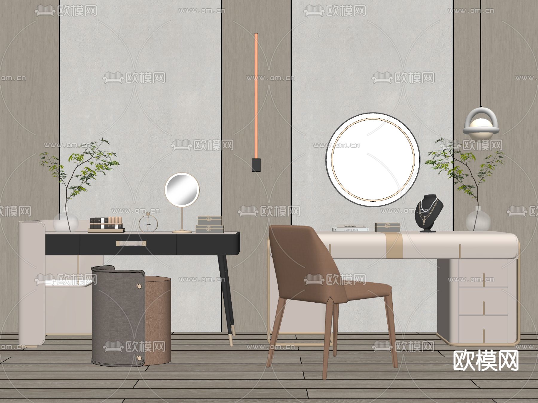 现代梳妆台su模型下载（渲染图2）
