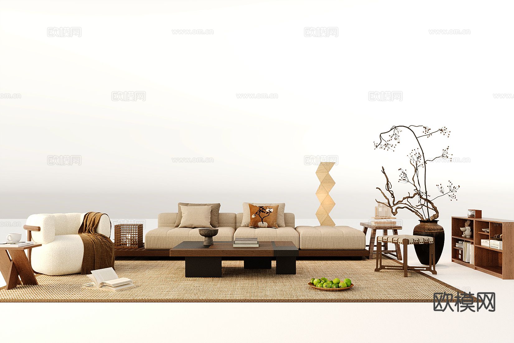 侘寂组合沙发3d模型下载（渲染图3）