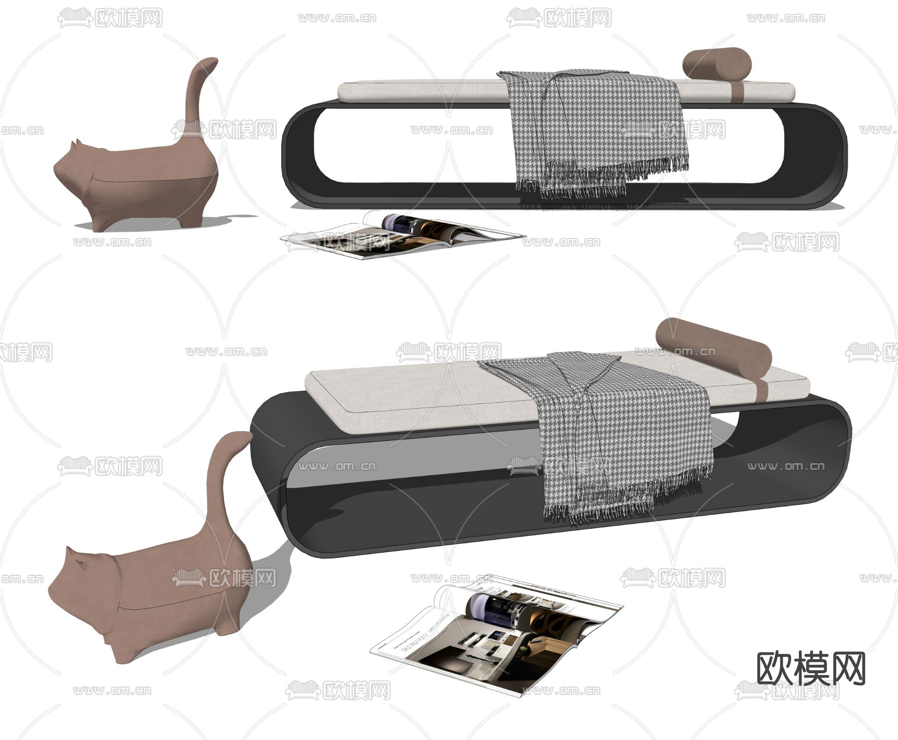 现代床尾凳脚踏su模型下载（渲染图2）