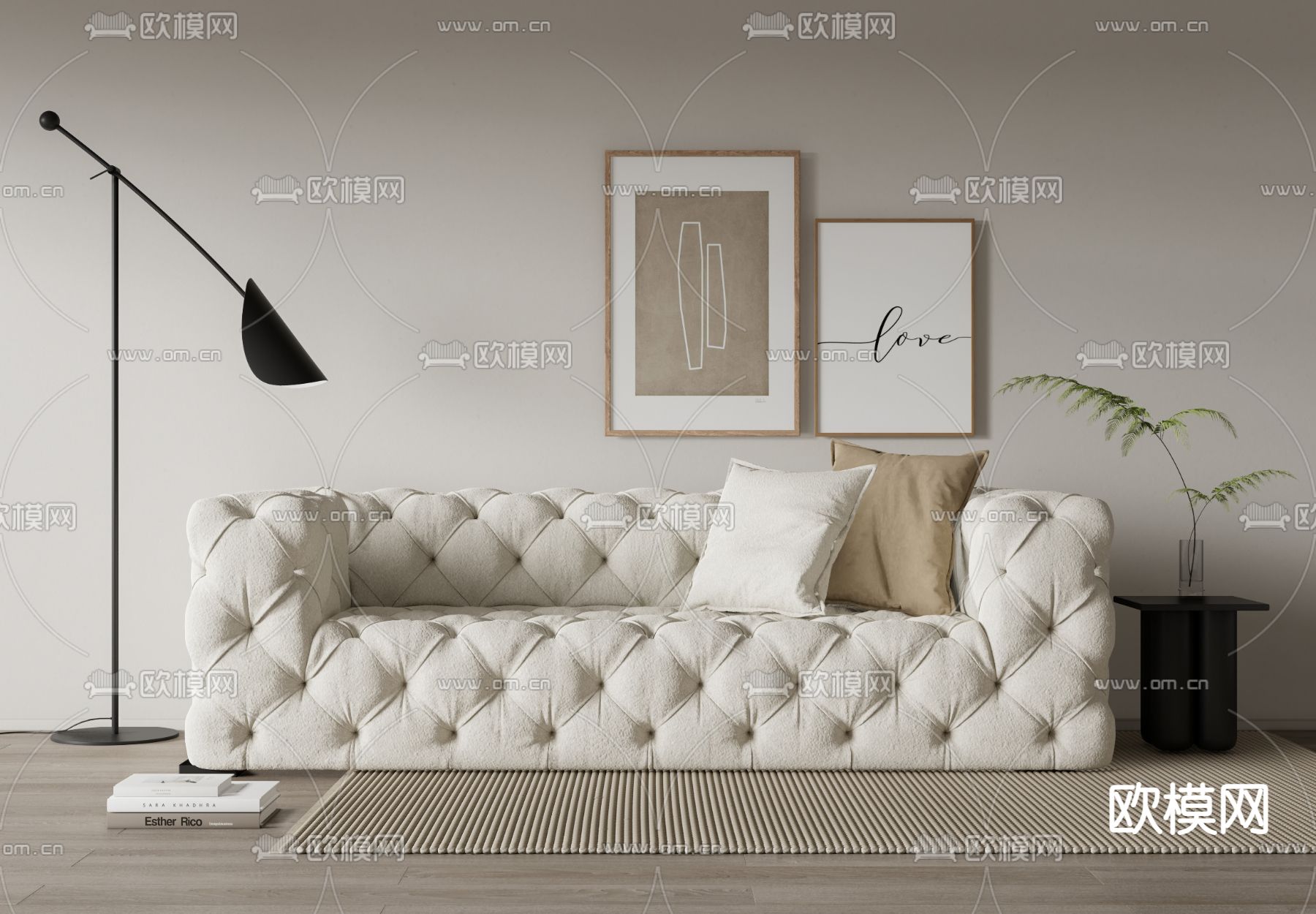 Baxter 锁扣双人沙发su模型下载（渲染图1）