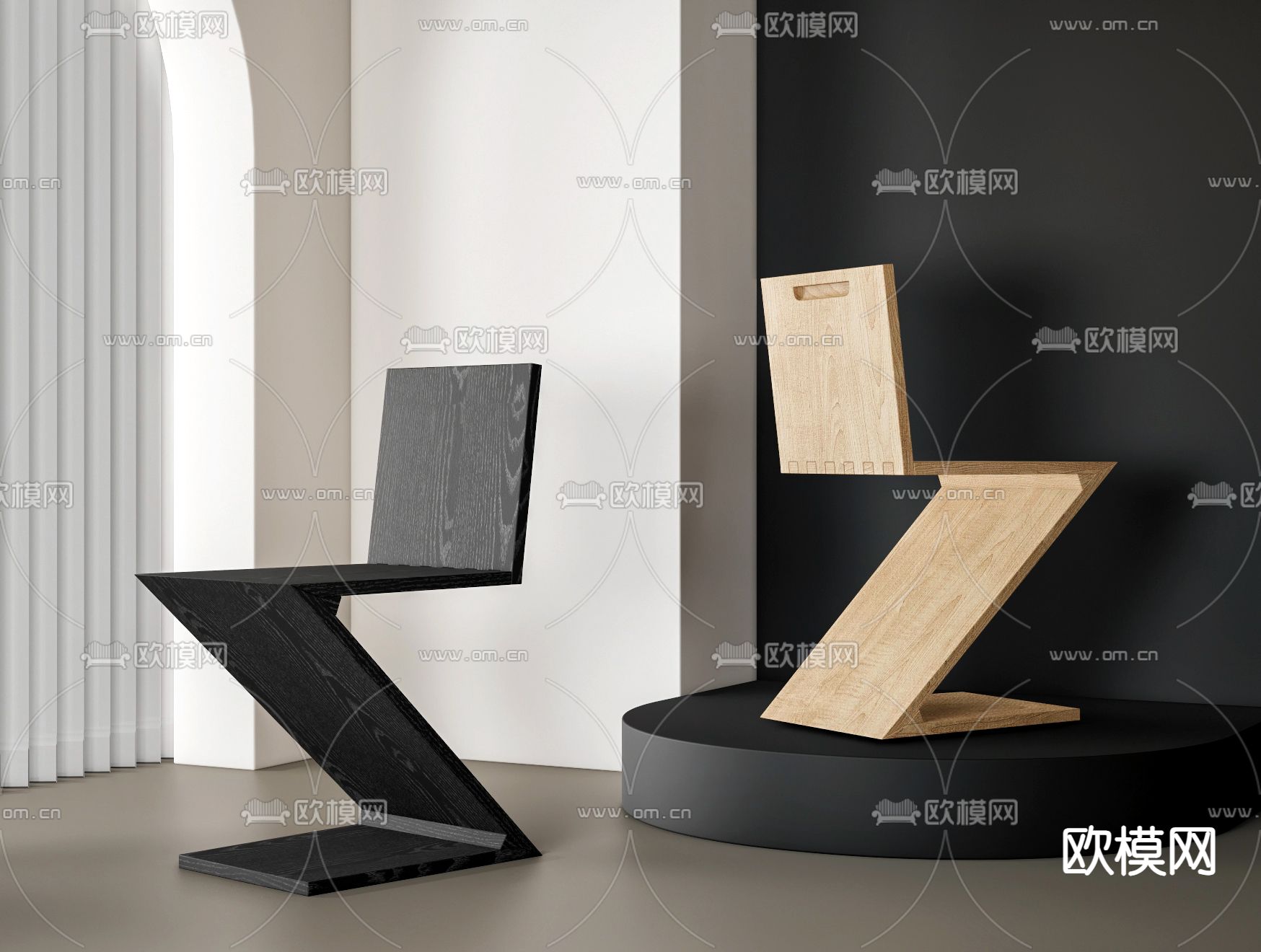 Zig Zag单椅 餐椅su模型下载（渲染图1）