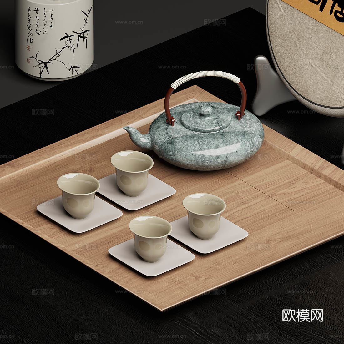 茶具 新中式茶盘 新中式茶壶茶杯 新中式茶具 公道杯 摆件3d模型