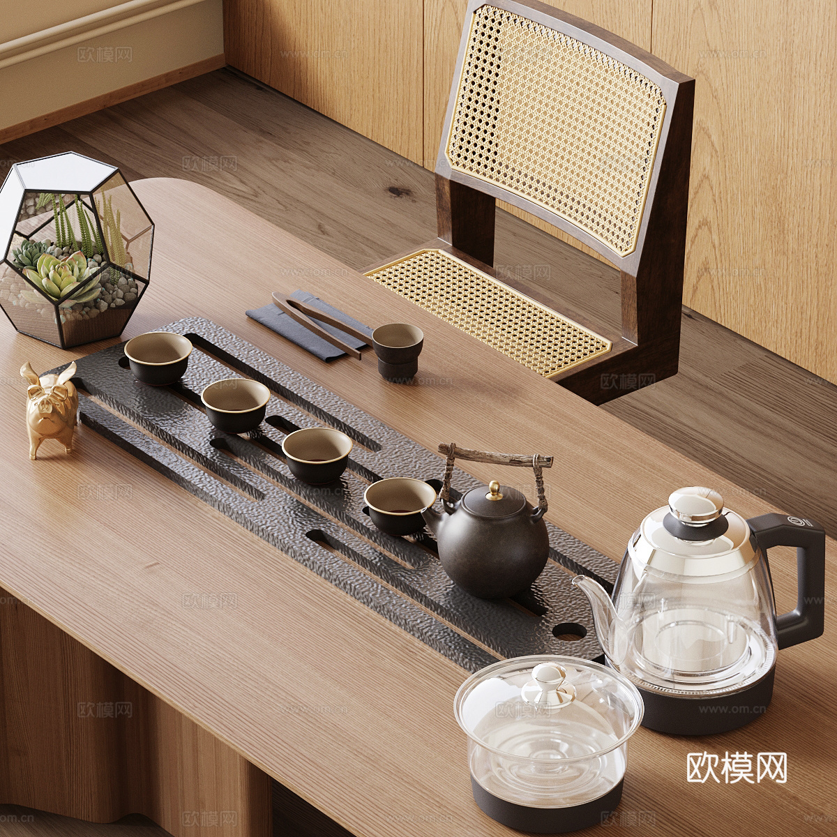 新中式茶具 茶壶 烧水壶 公道杯su模型下载（渲染图2）