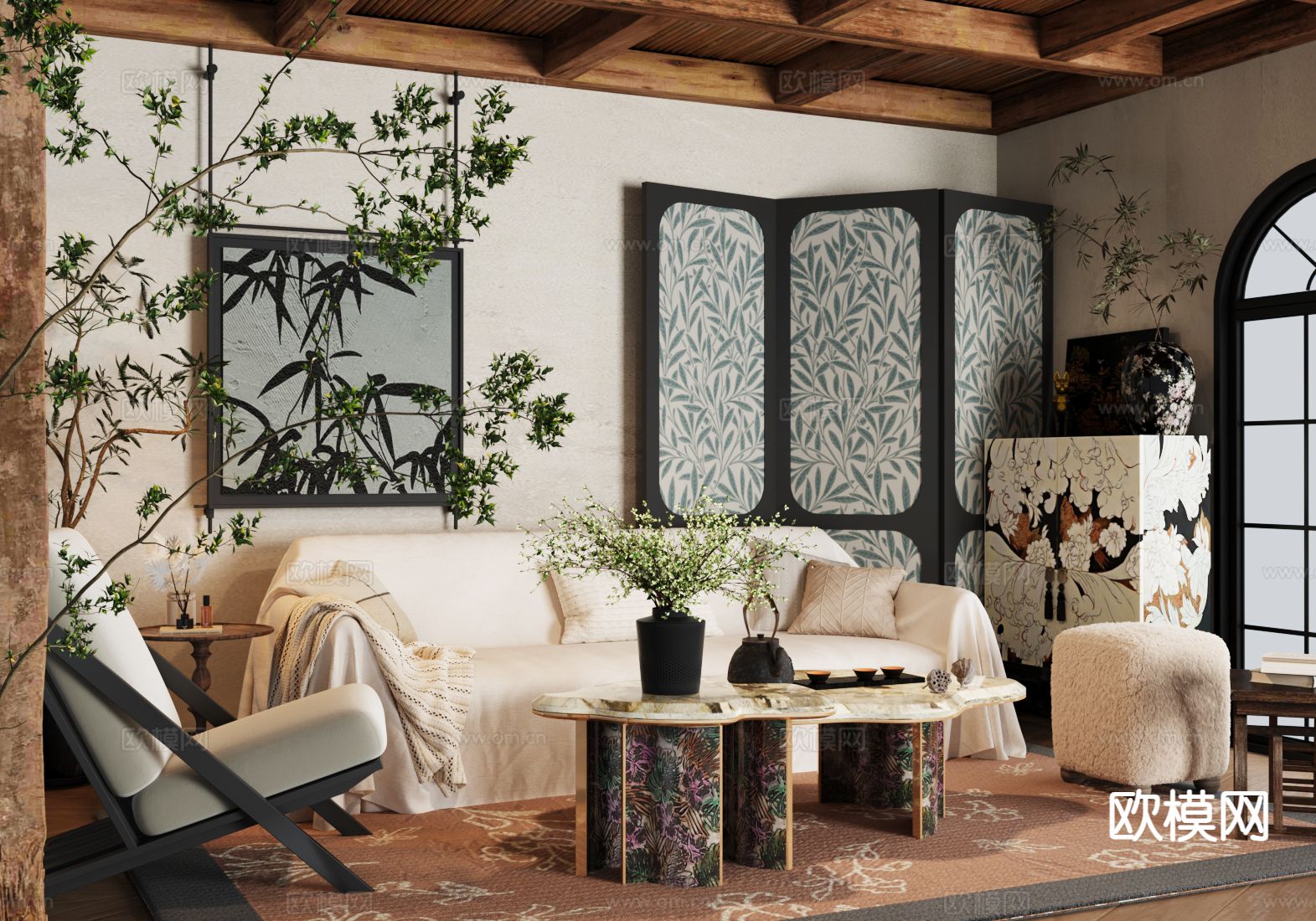 中古风组合沙发3d模型下载