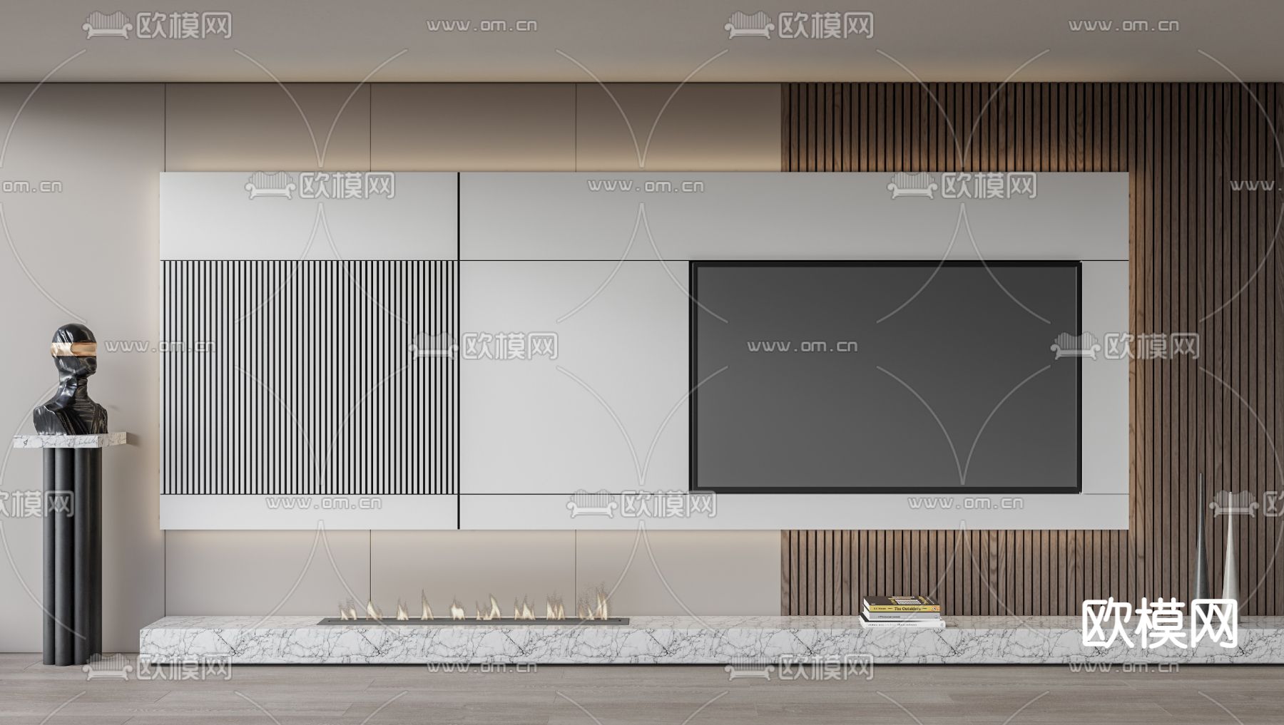 现代电视背景墙su模型下载（渲染图1）