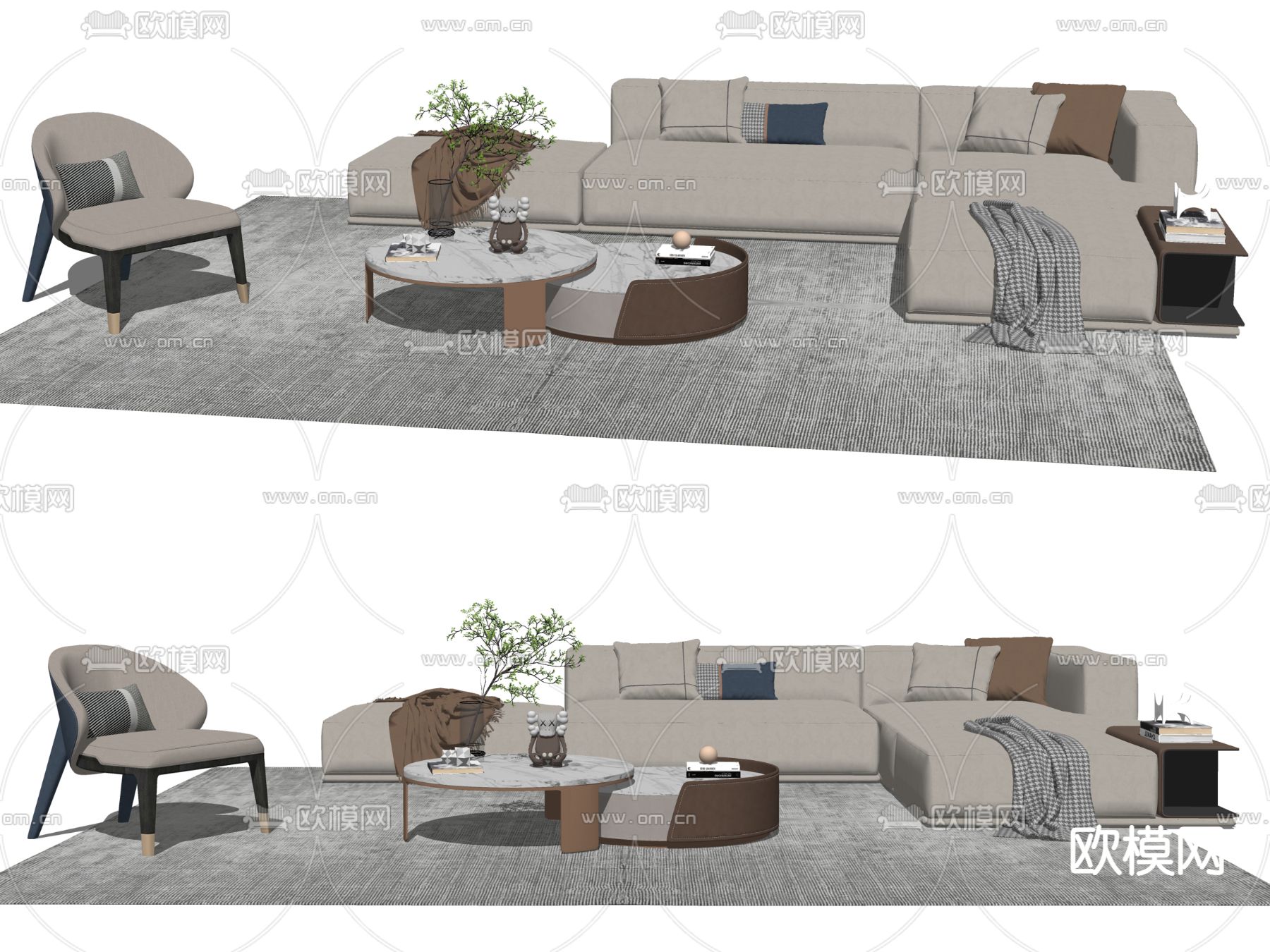 现代布艺转角沙发组合su模型