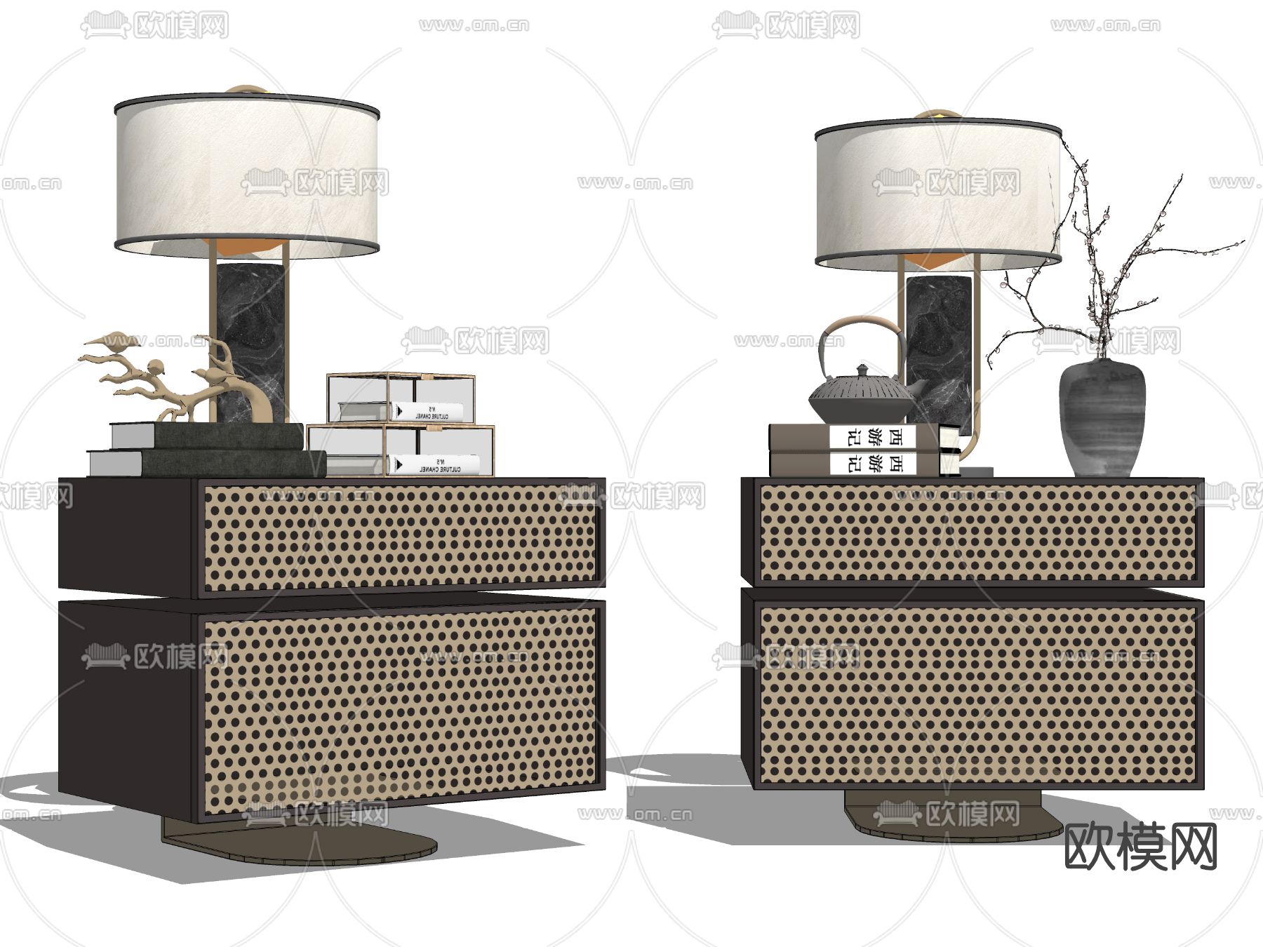 新中式藤编床头柜su模型下载（渲染图2）