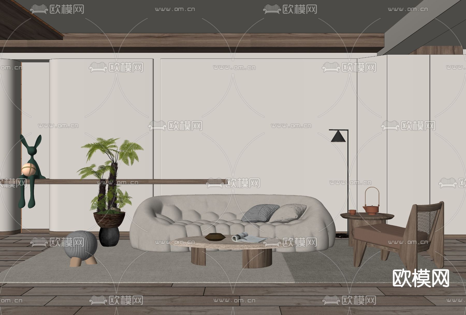 现代布艺沙发组合su模型