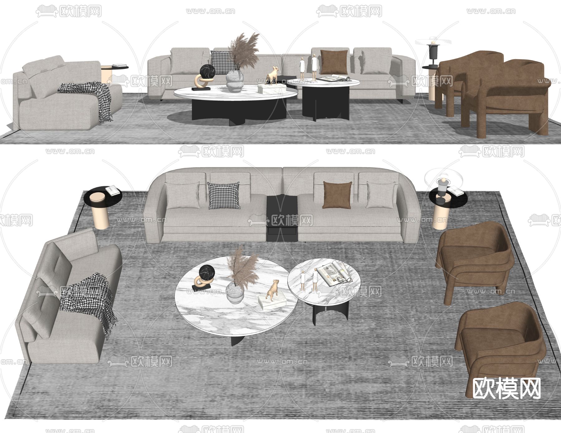 现代布艺组合沙发su模型
