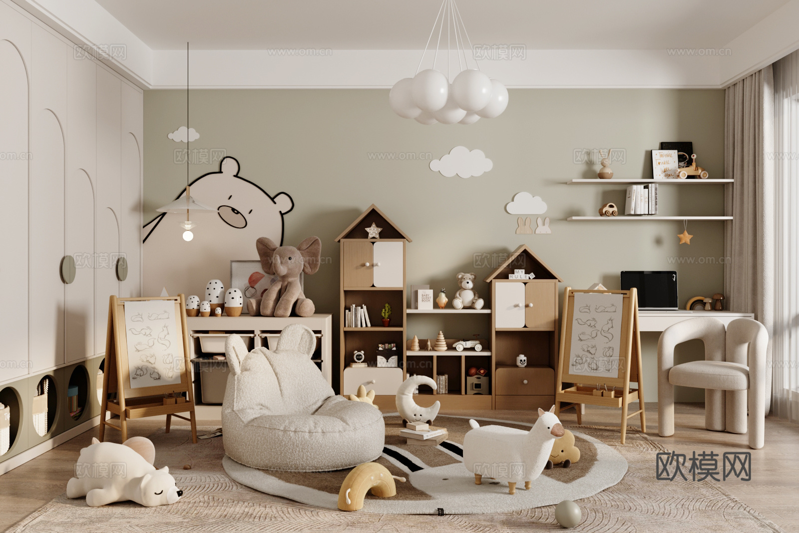 现代儿童娱乐室 玩具房 储物柜组合 休闲单人沙发3d模型下载