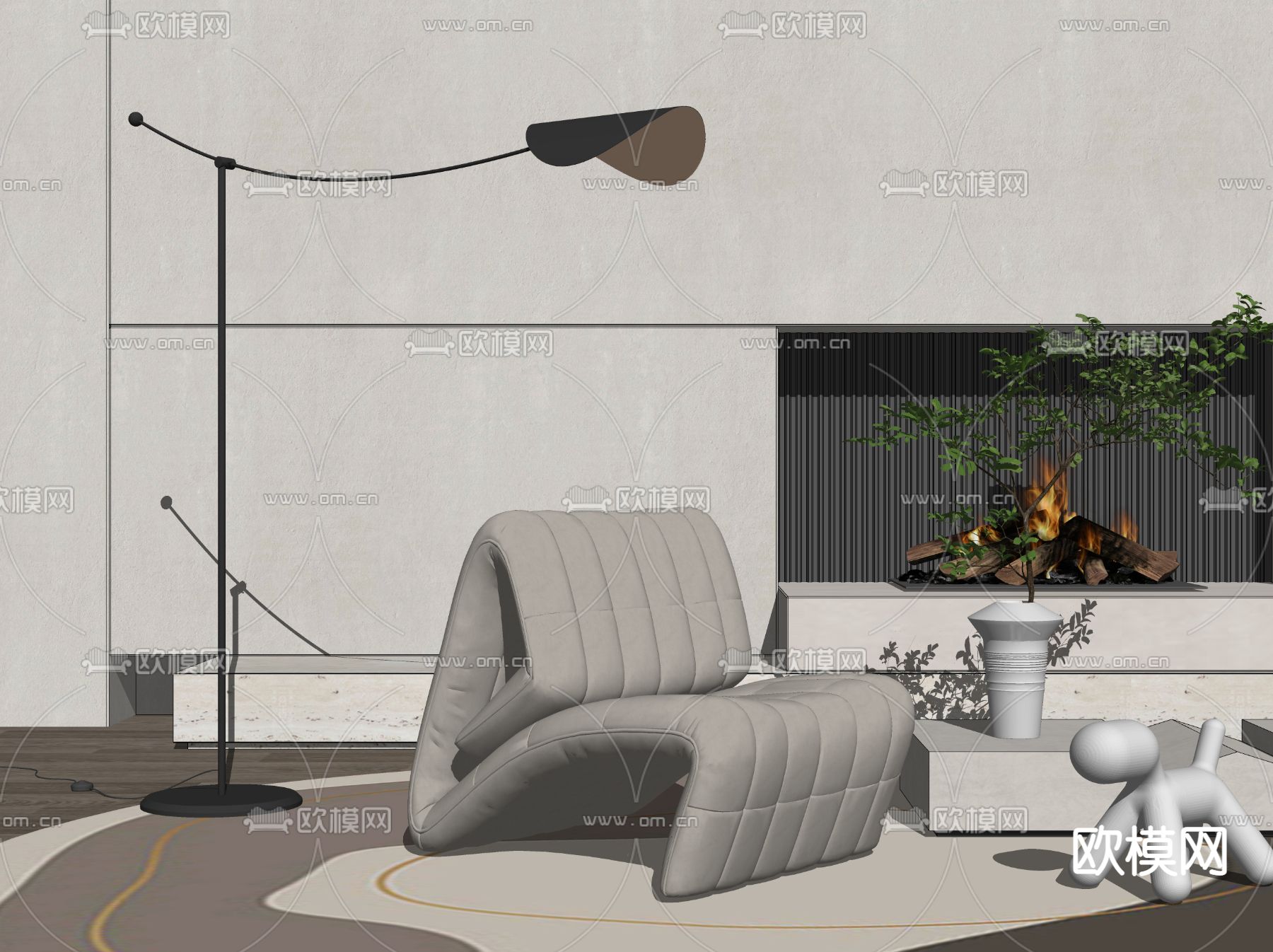 现代布艺休闲椅su模型