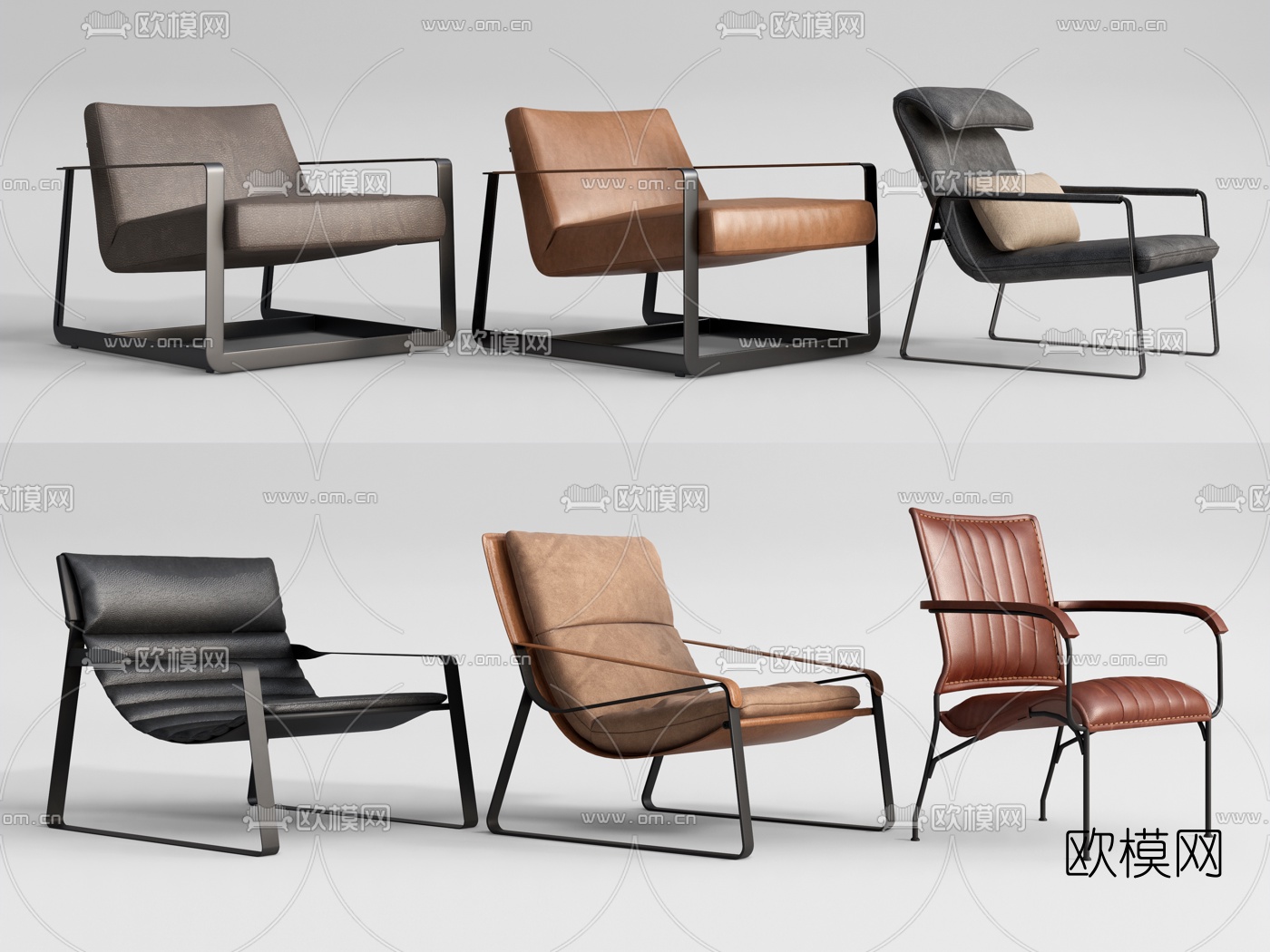 现代皮革休闲椅su模型下载（渲染图1）
