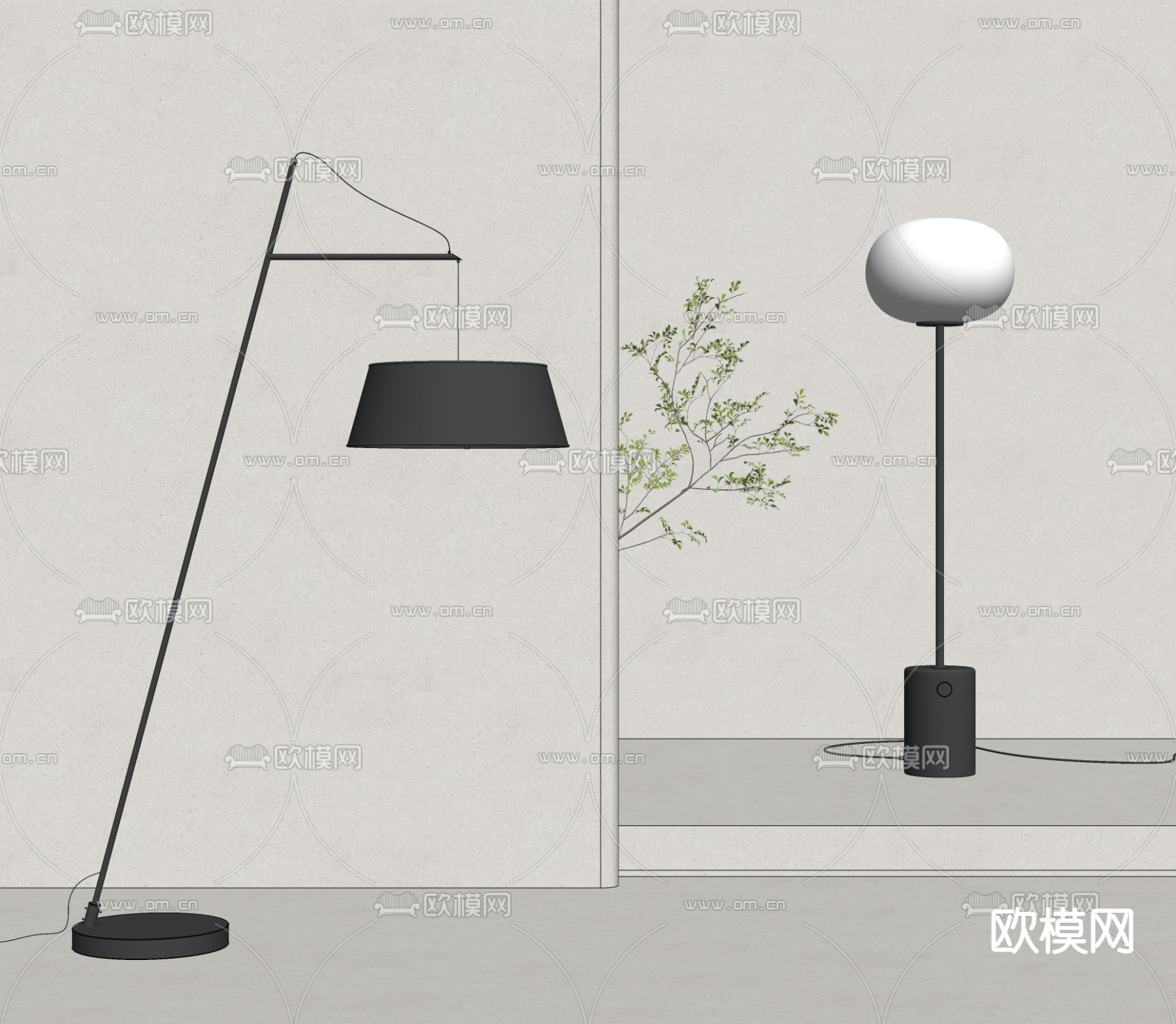 现代落地灯su模型下载（渲染图2）