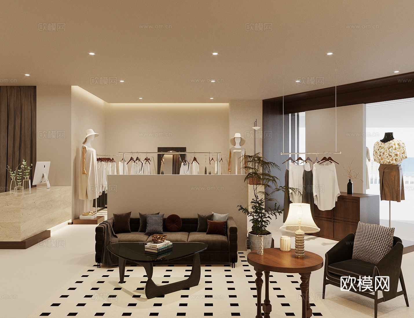 中古风服装店 服装店休息等候区su模型下载（渲染图2）