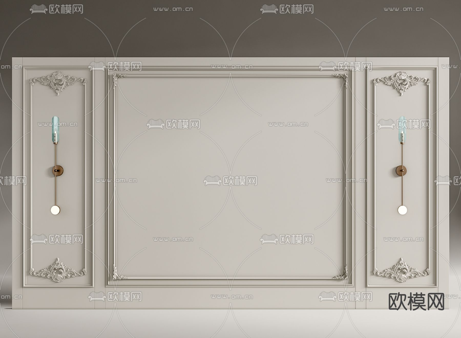 简欧雕花护墙板su模型下载（渲染图1）