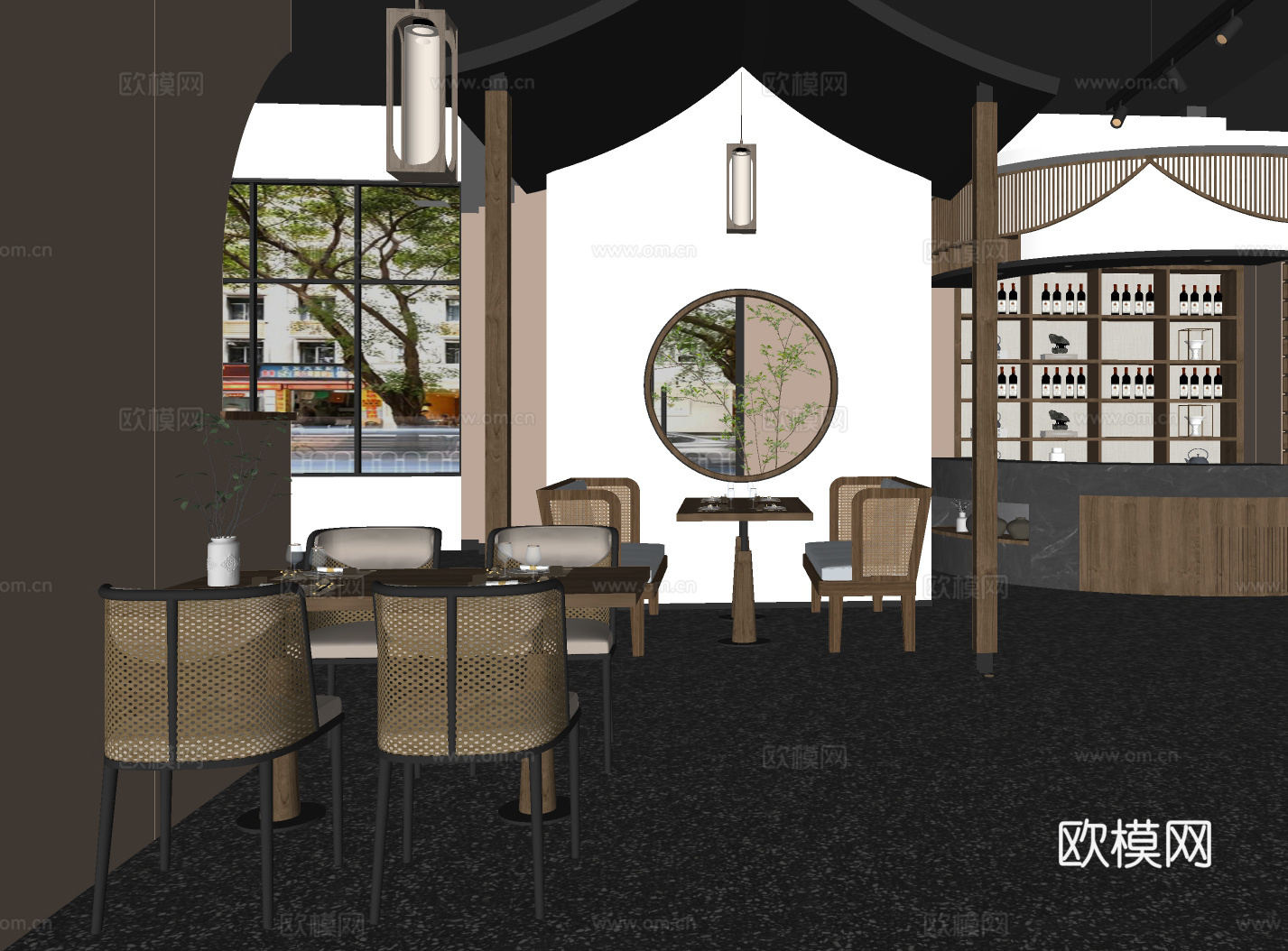 新中式中餐厅su模型下载（渲染图1）