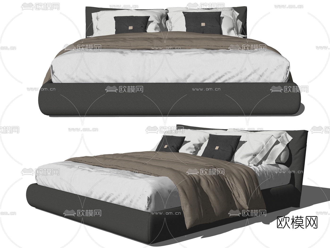 现代布艺双人床su模型