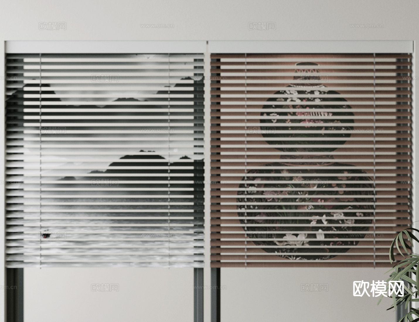 新中式窗帘 百叶帘 遮光帘su模型下载（渲染图2）