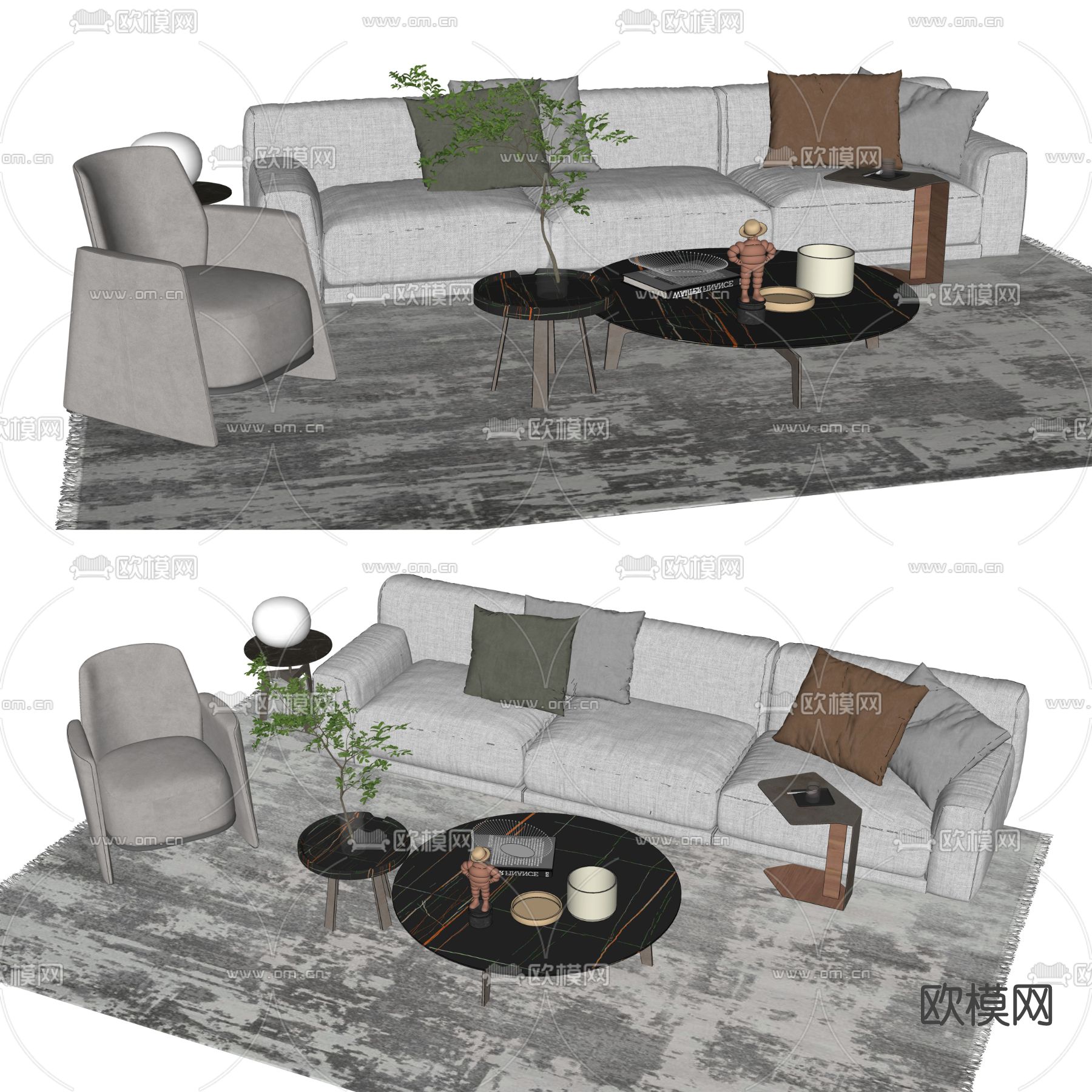 现代布艺沙发组合su模型