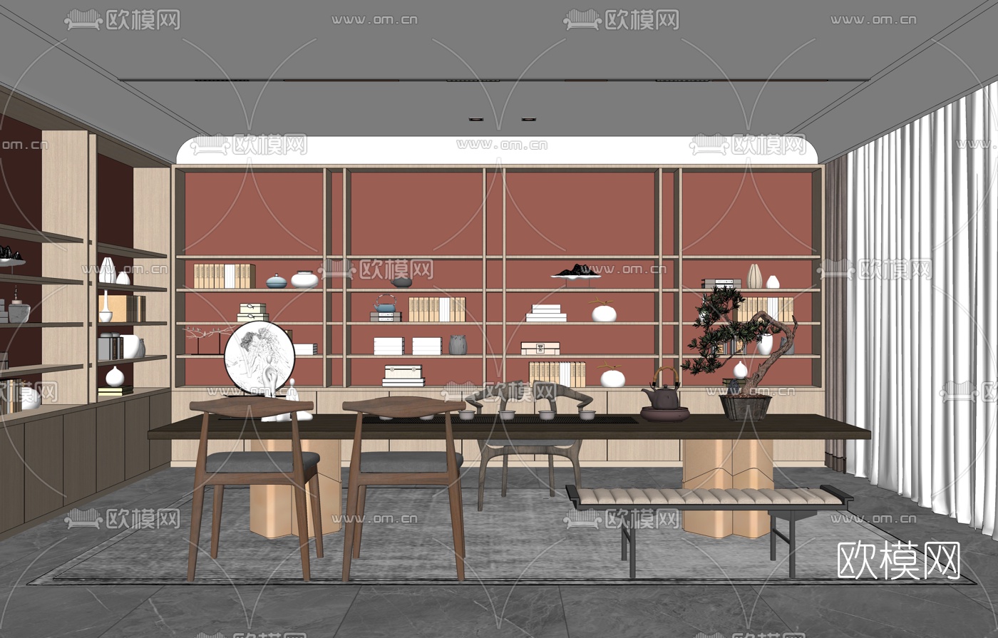 新中式茶室su模型