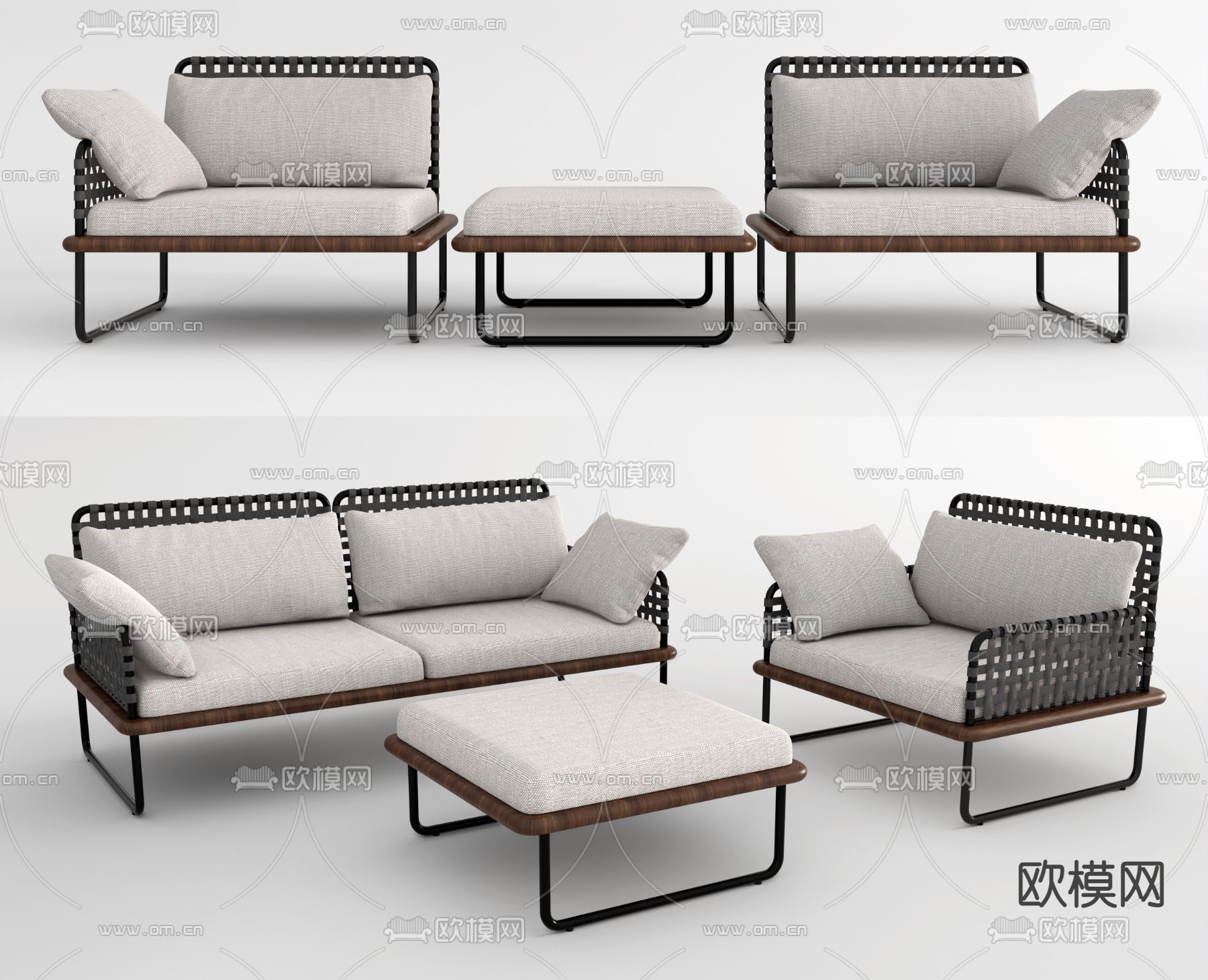现代布艺沙发茶几组合su模型