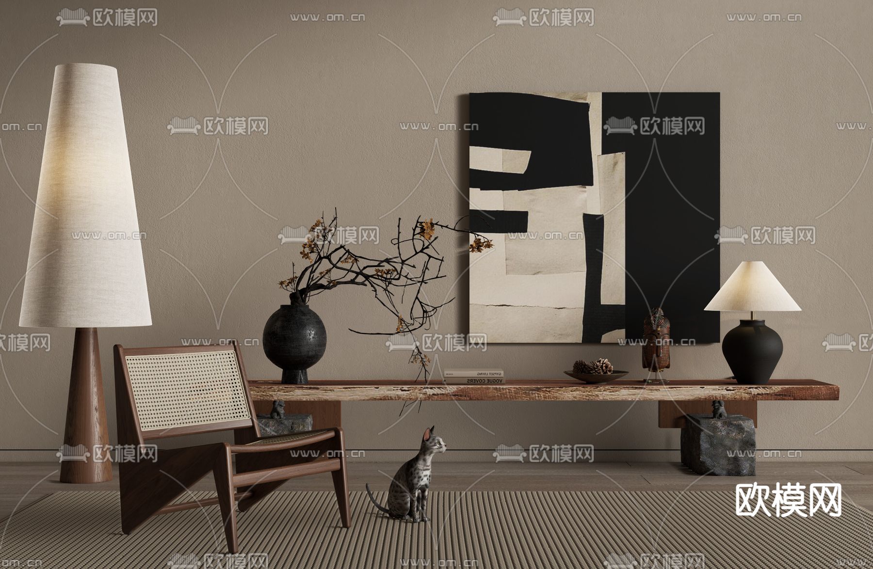 侘寂条案 端景台3d模型