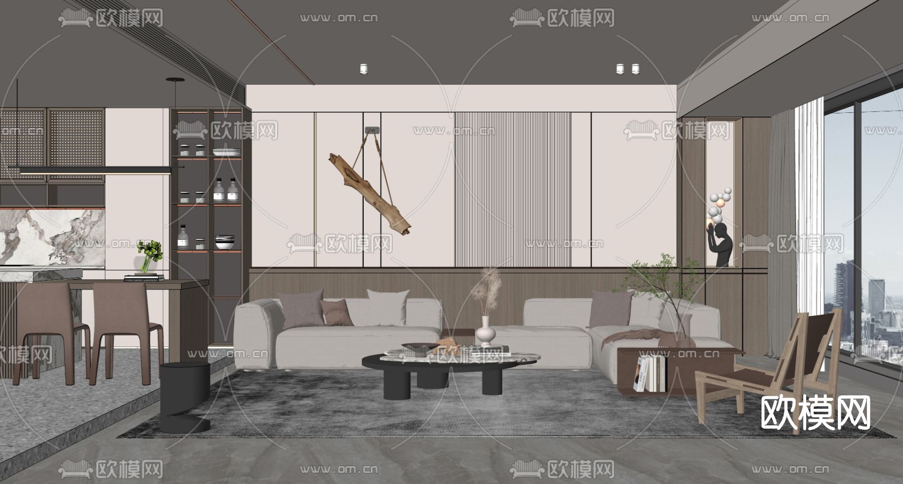 现代布艺沙发组合su模型