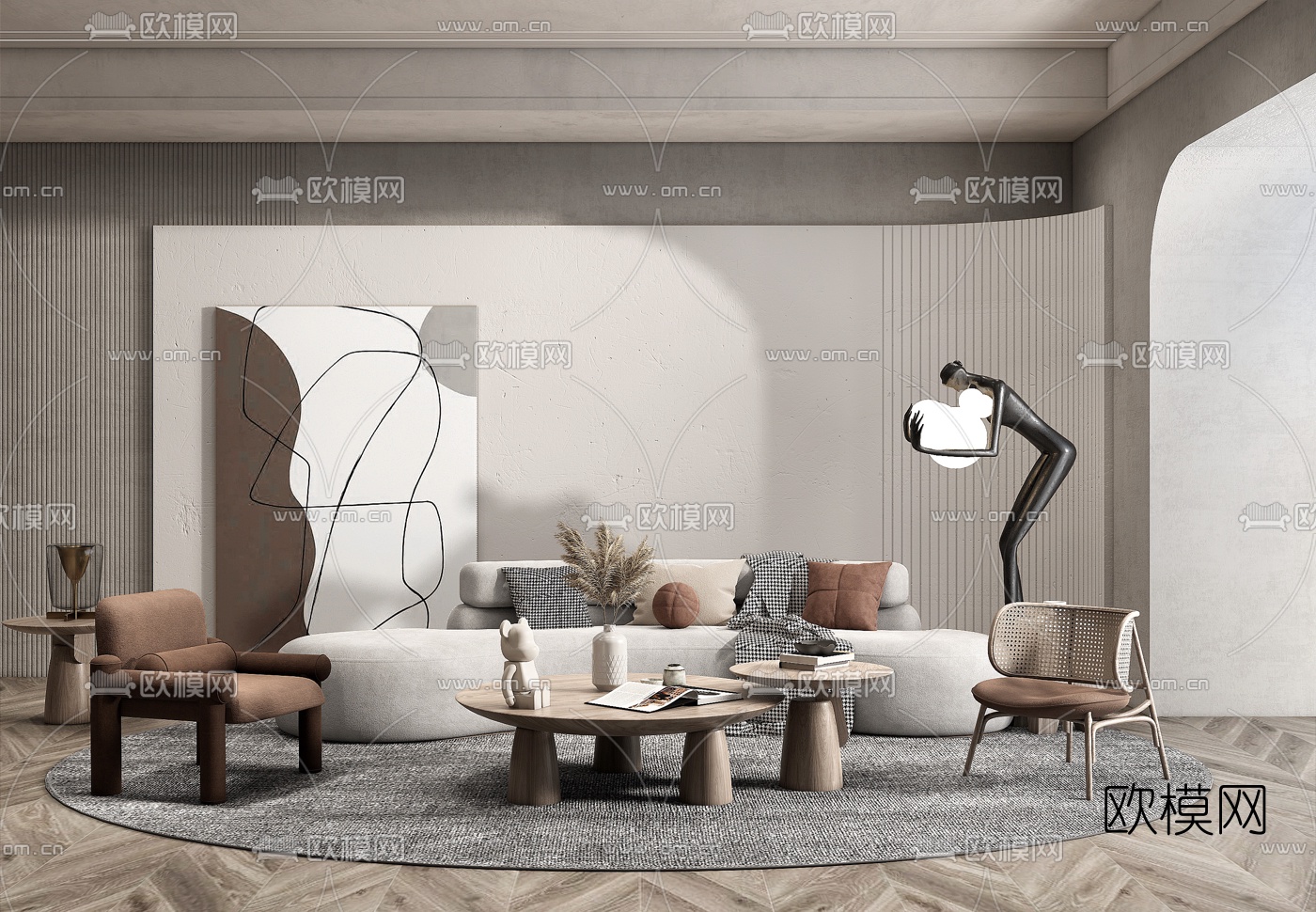 现代布艺沙发组合su模型