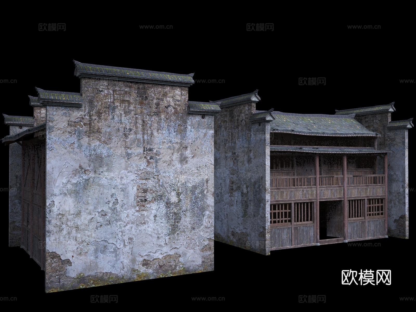 古代商铺 古代房子 围墙建筑 古建筑沿街 亚洲 中国风 城楼3d模型