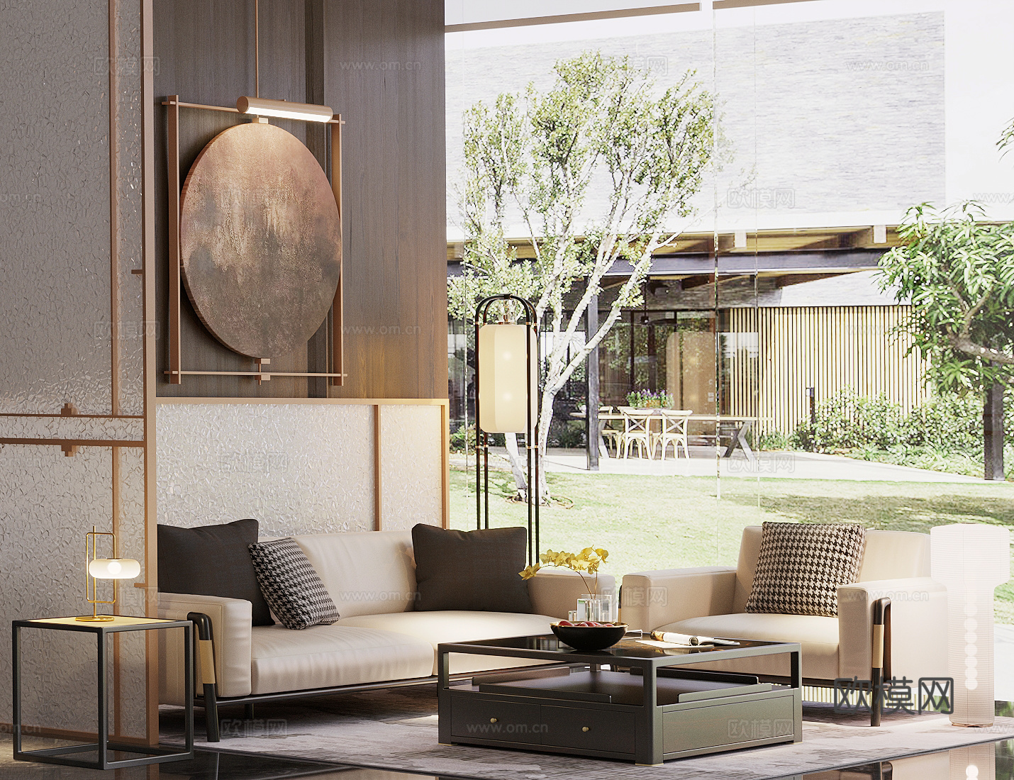 新中式售楼部休息区su模型下载（渲染图2）