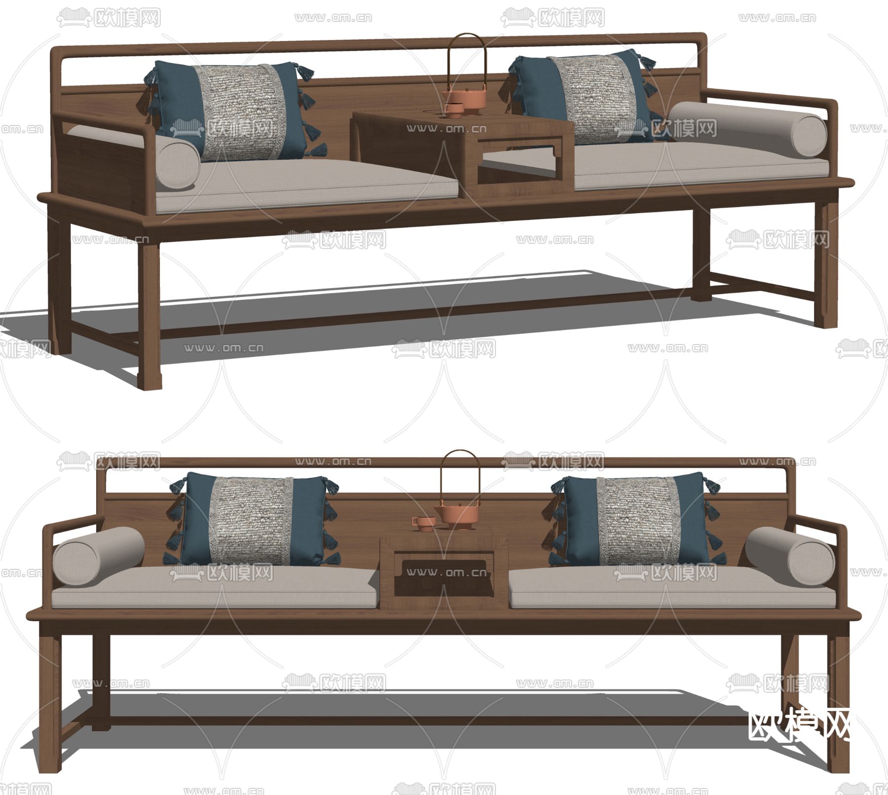 新中式罗汉床su模型