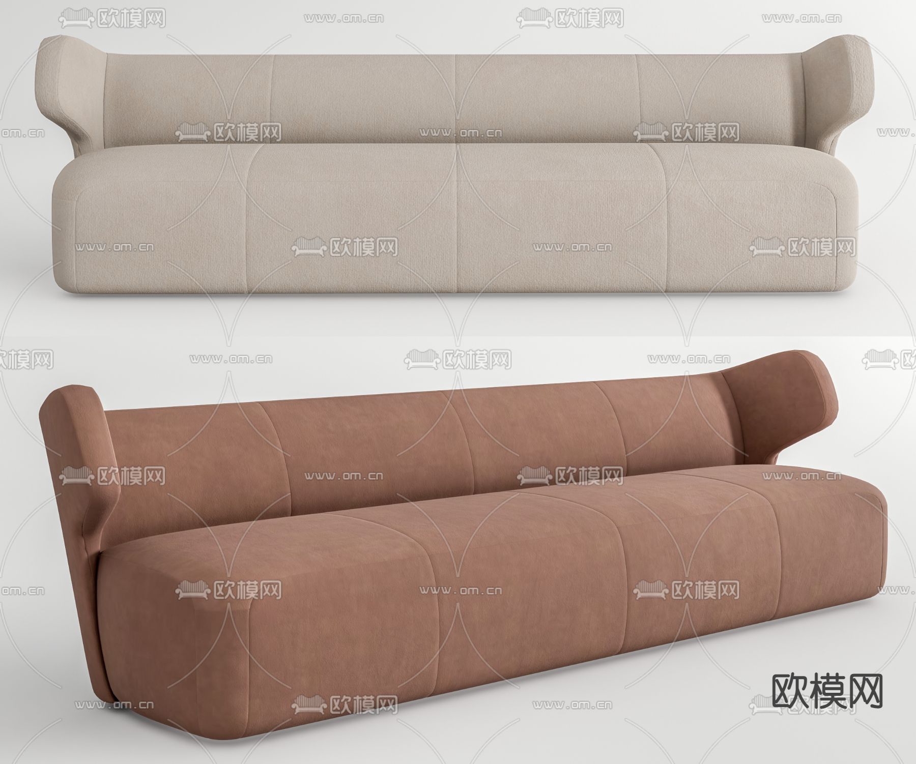 现代布艺多人沙发su模型下载（渲染图1）