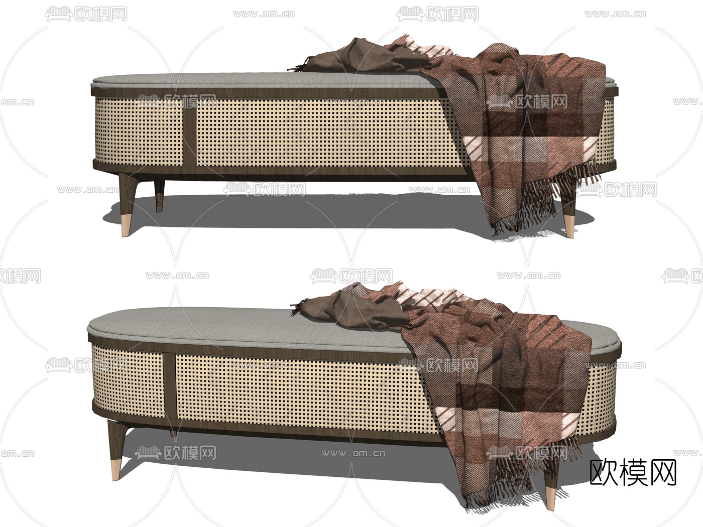 现代布艺床尾凳脚踏su模型
