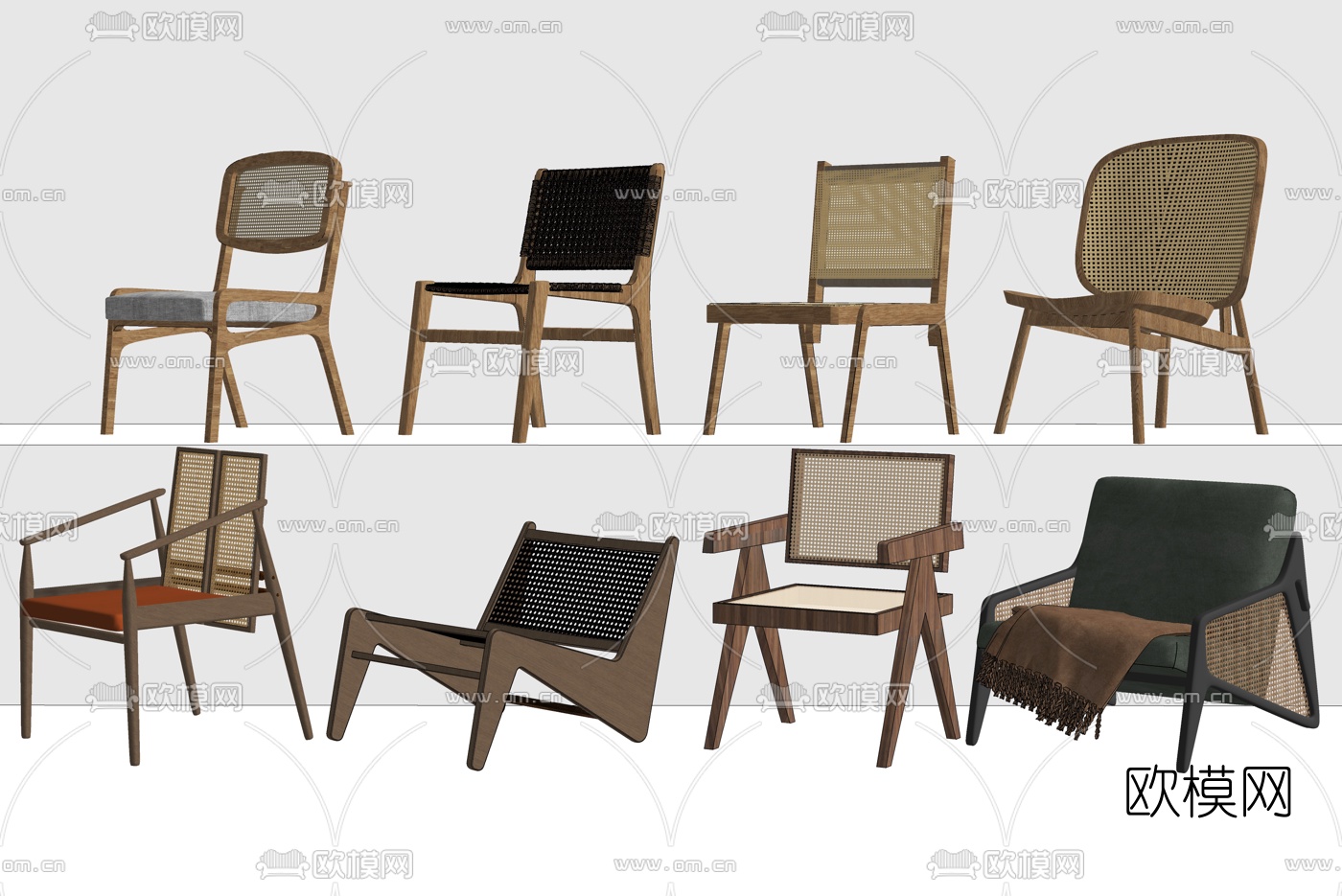 现代藤编休闲椅su模型下载（渲染图2）