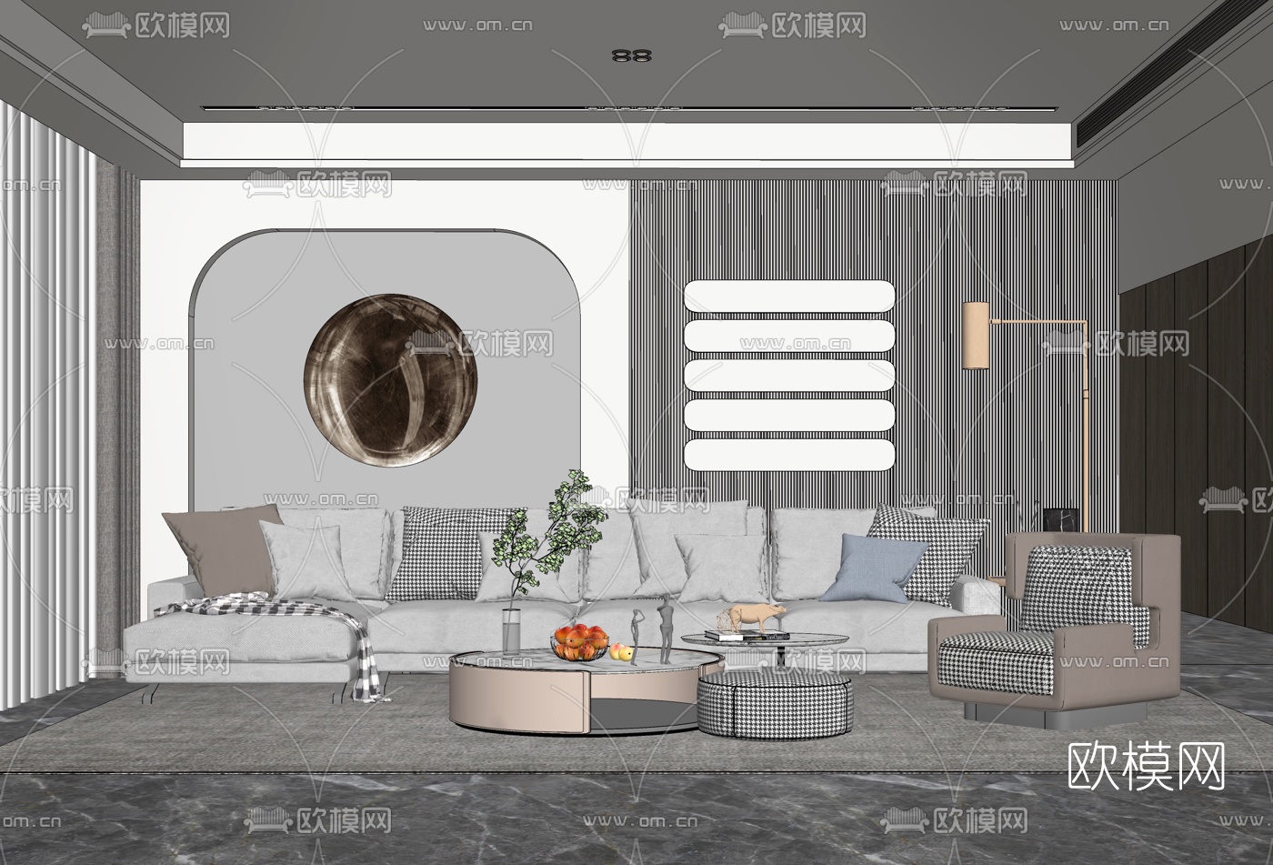 现代布艺沙发组合su模型