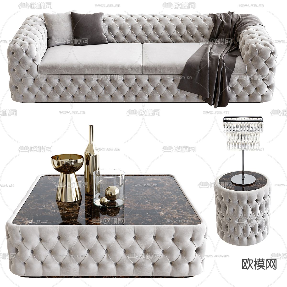 简欧沙发 茶几 双人沙发3d模型下载