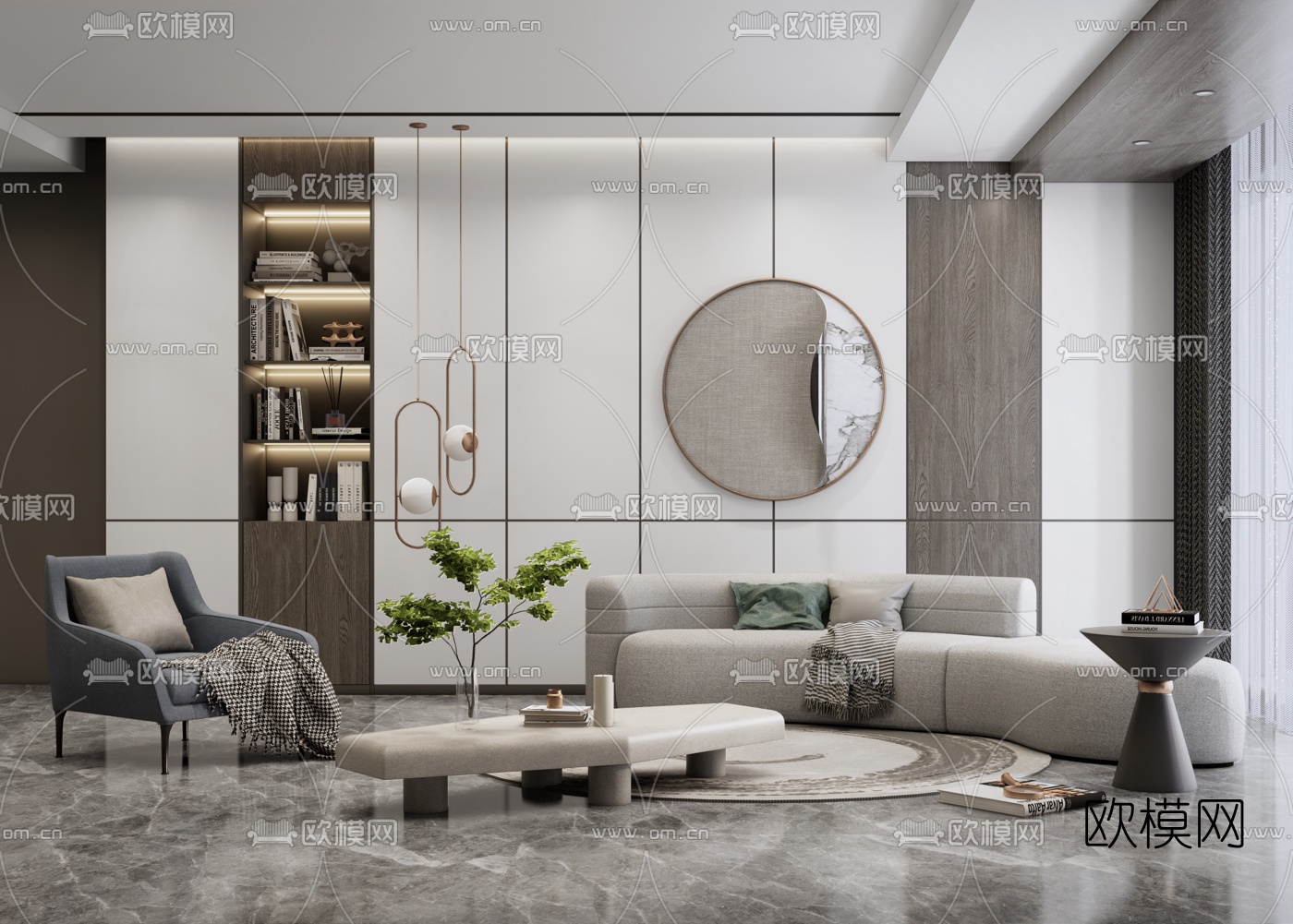 现代布艺沙发组合su模型