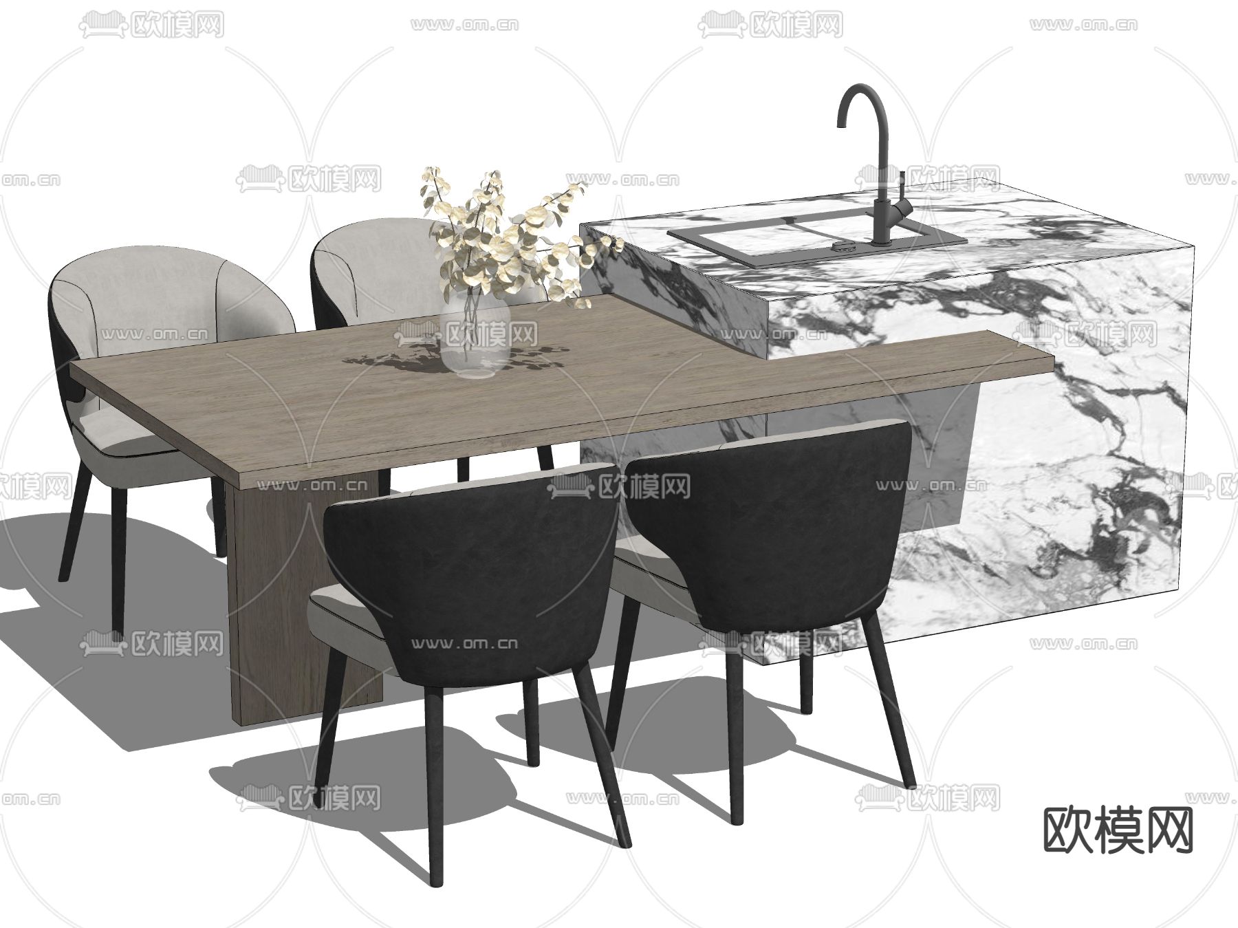 现代吧台餐桌椅su模型