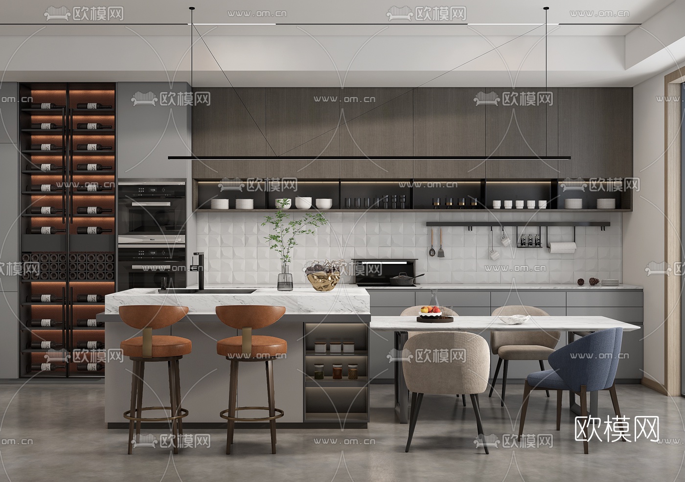 现代厨房餐厅su模型