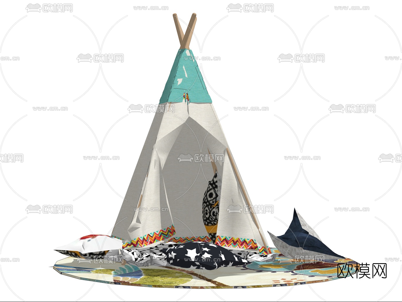 现代儿童床帐篷su模型下载（渲染图2）