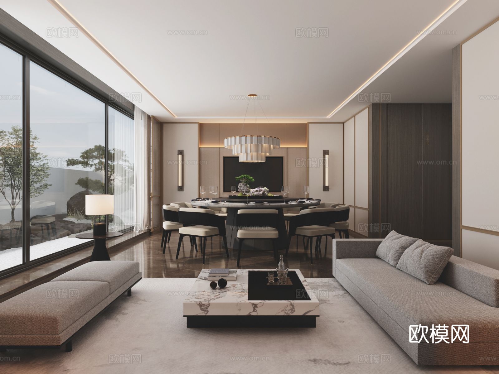 新中式餐厅包房su模型下载（渲染图2）