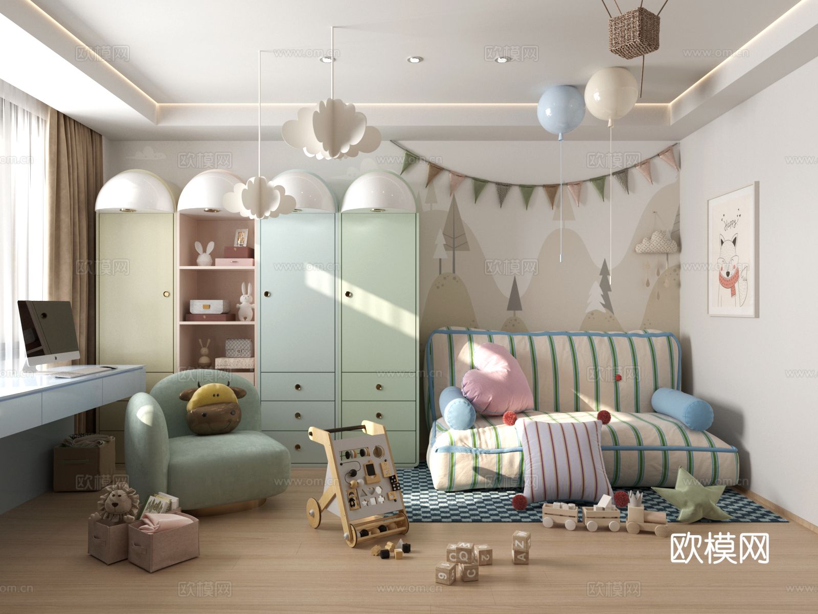 现代儿童房 娱乐室 玩具房3d模型下载