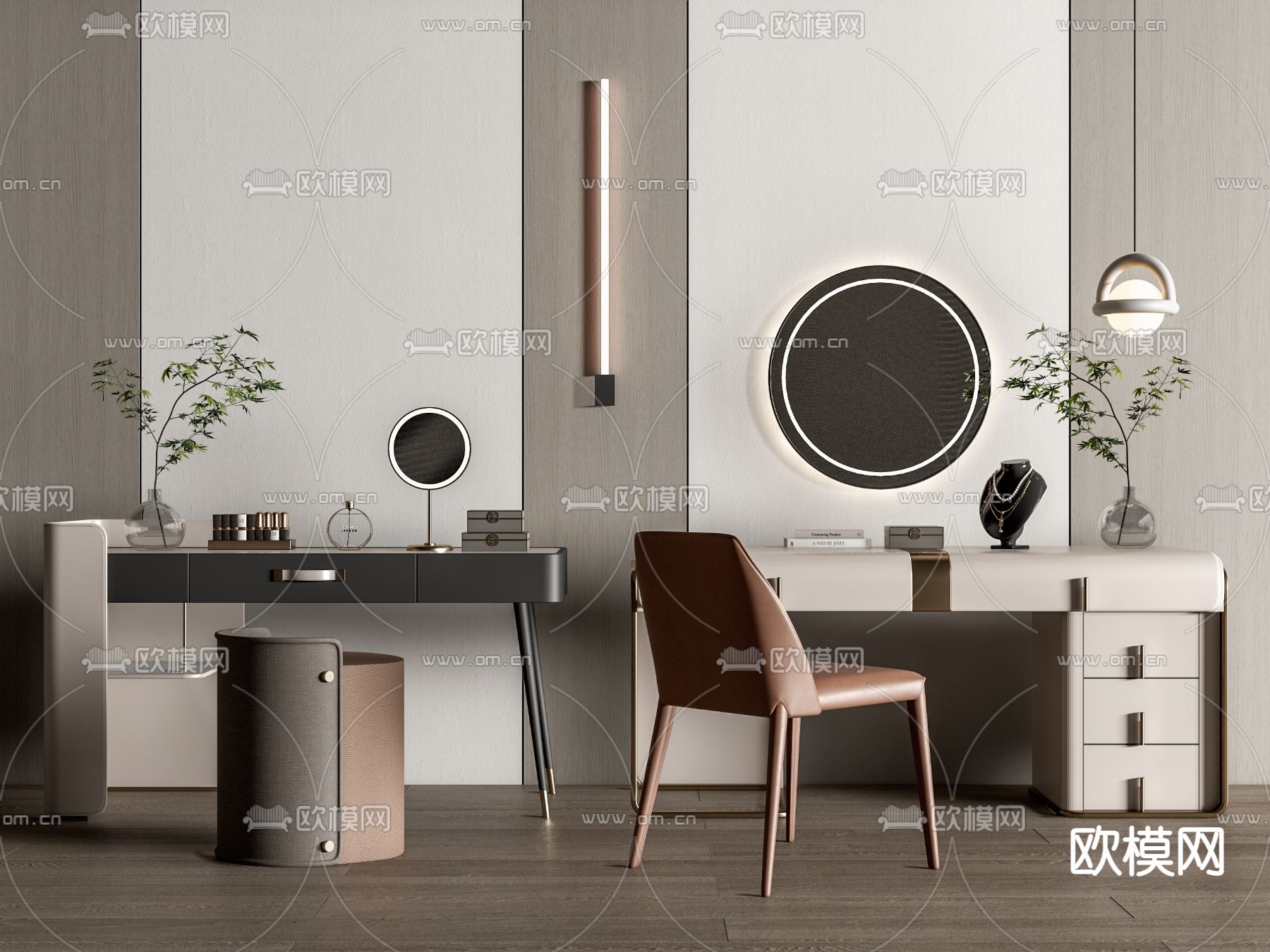 现代梳妆台su模型下载（渲染图1）