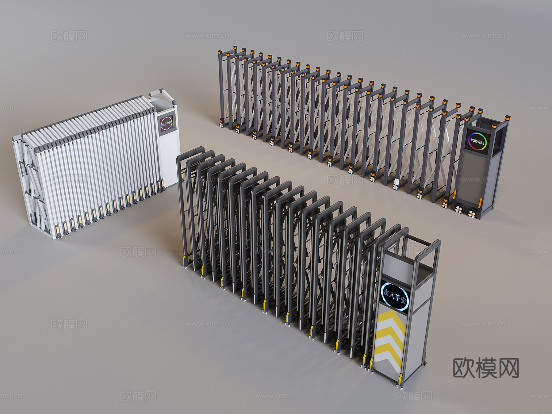 电动伸缩门道闸 自动平移门折叠门 门禁机移动门3d模型