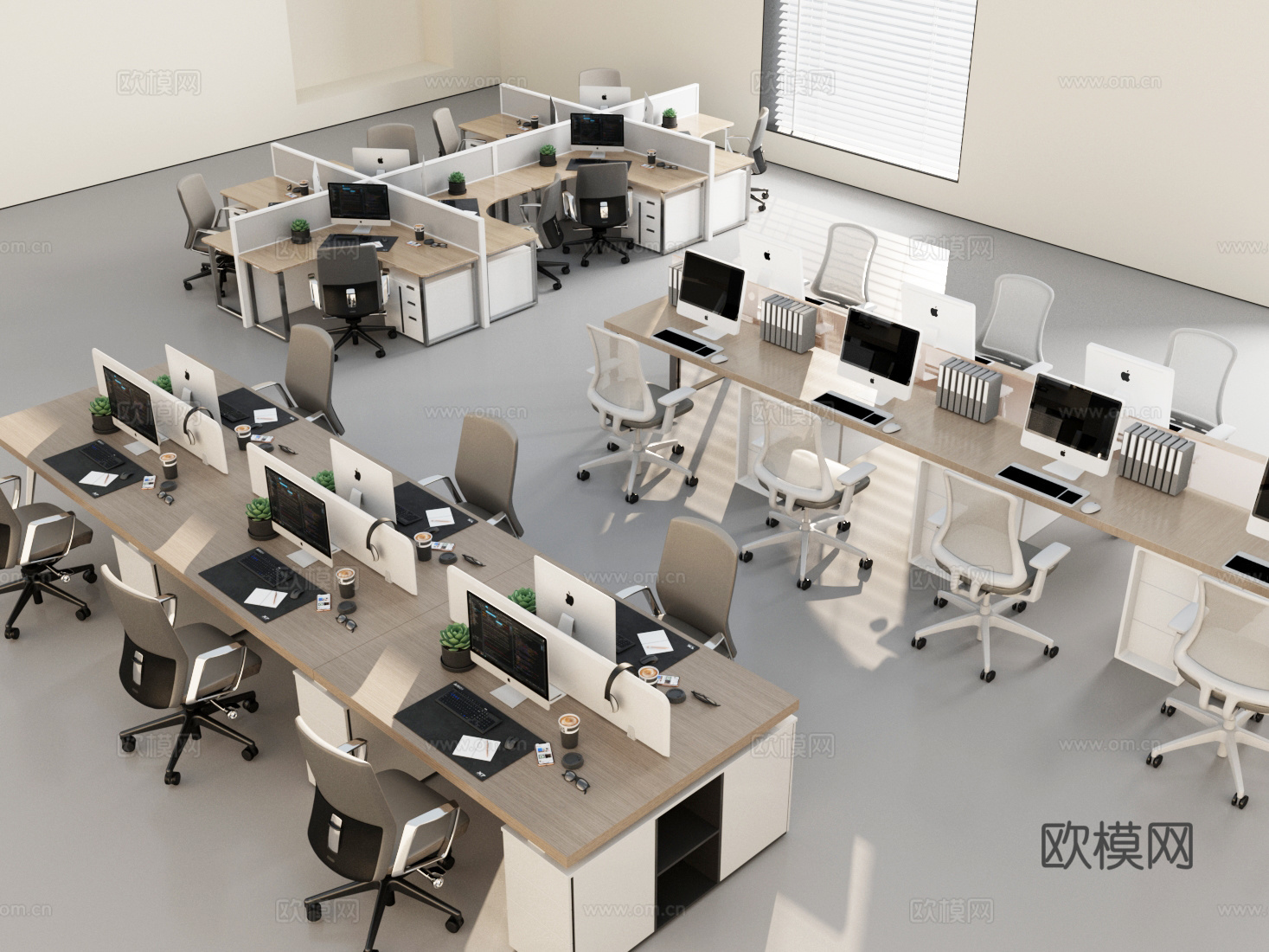 现代其他办公空间 现代办公桌椅组合 桌面办公用品 办公桌su模型下载（渲染图1）